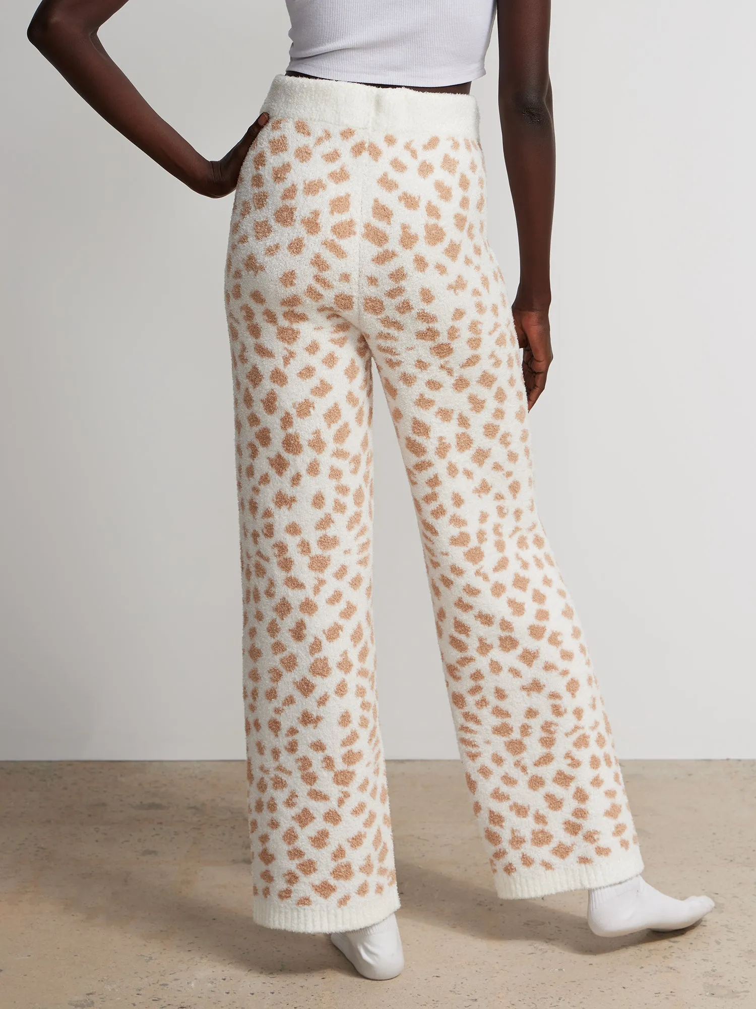 Leopard Print Teddy Wide Leg Pant