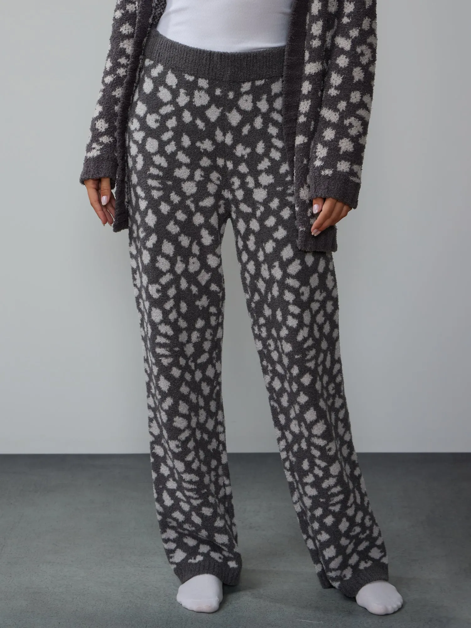 Leopard Print Teddy Wide Leg Pant