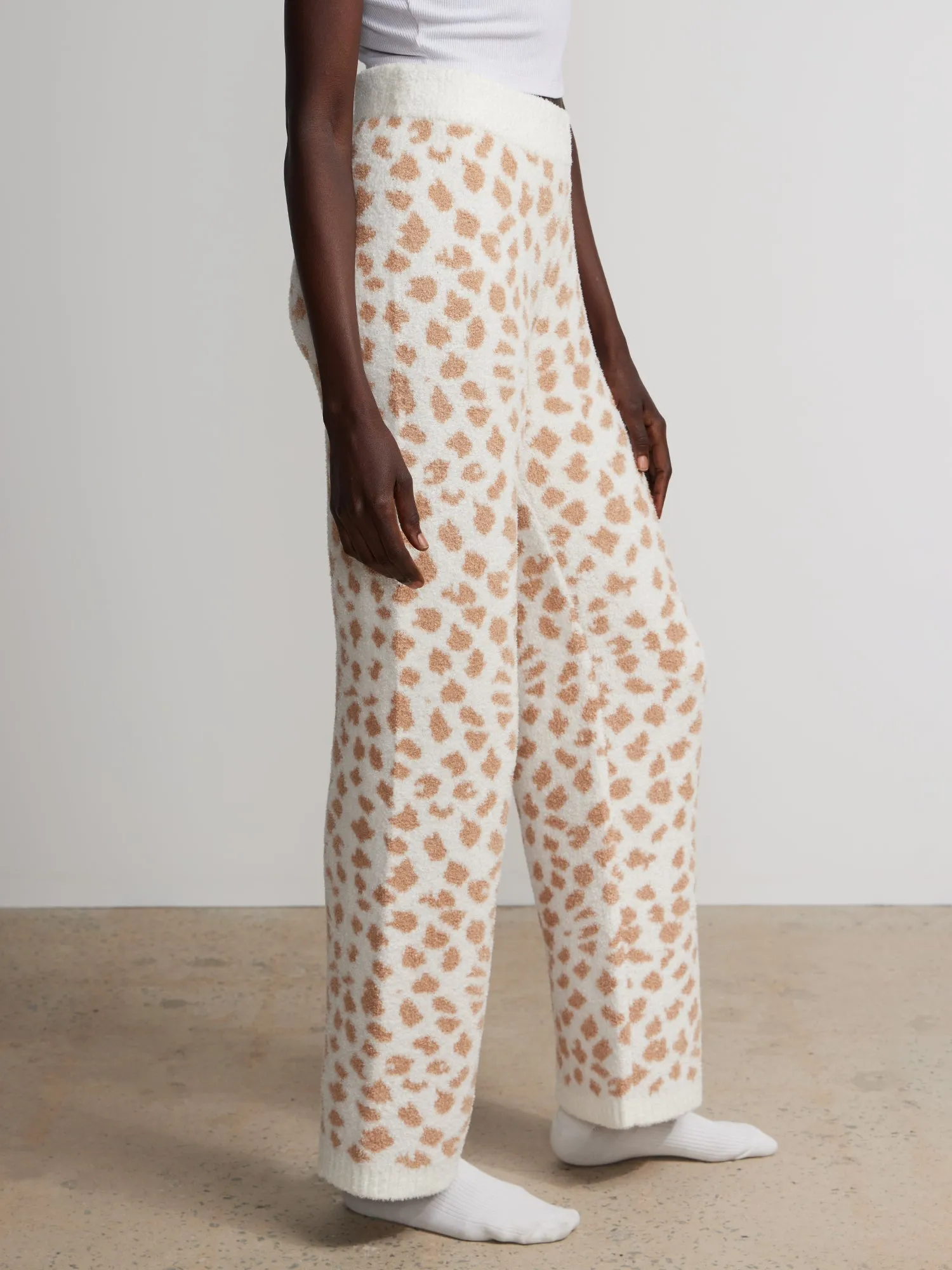 Leopard Print Teddy Wide Leg Pant