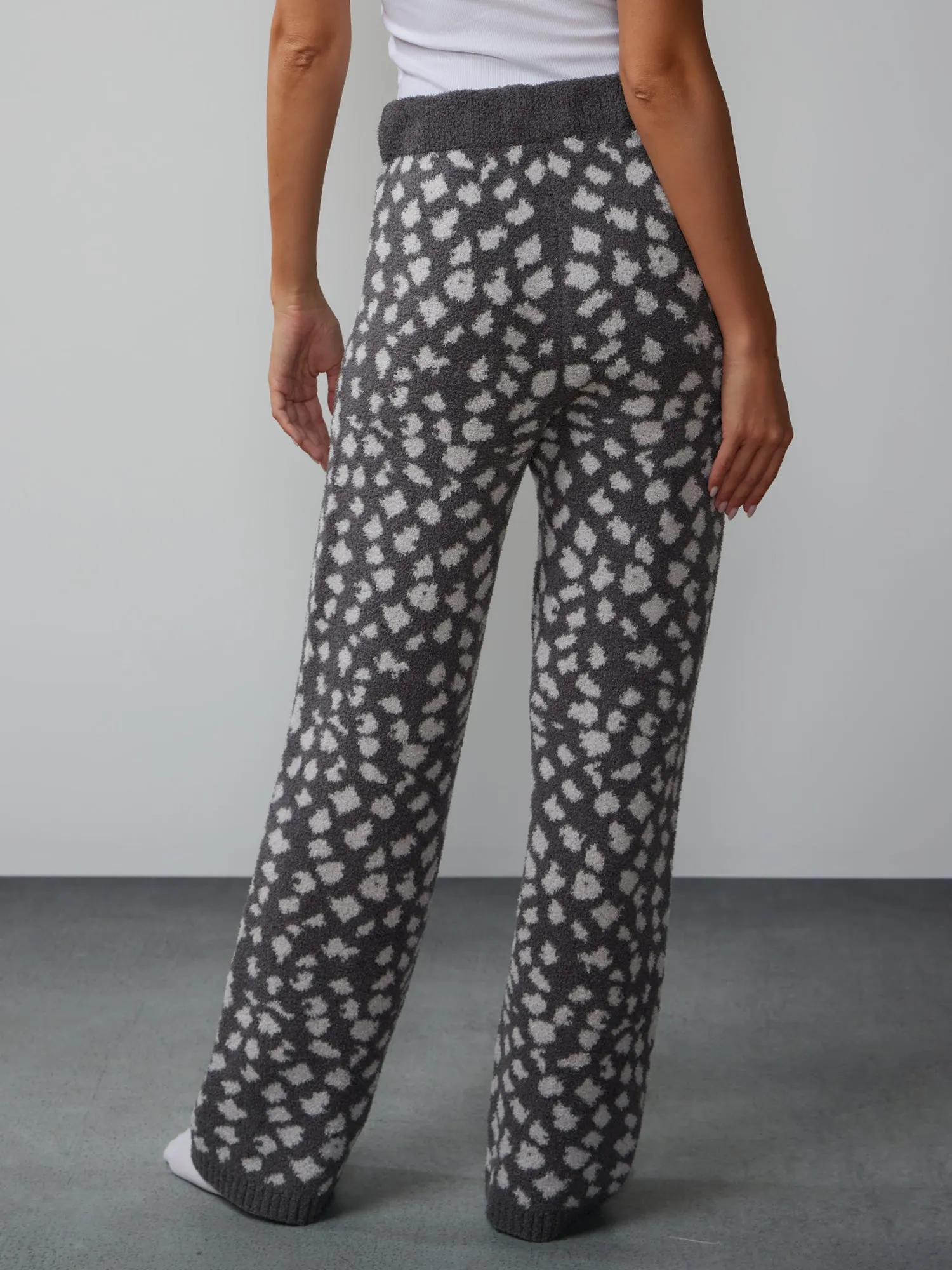 Leopard Print Teddy Wide Leg Pant