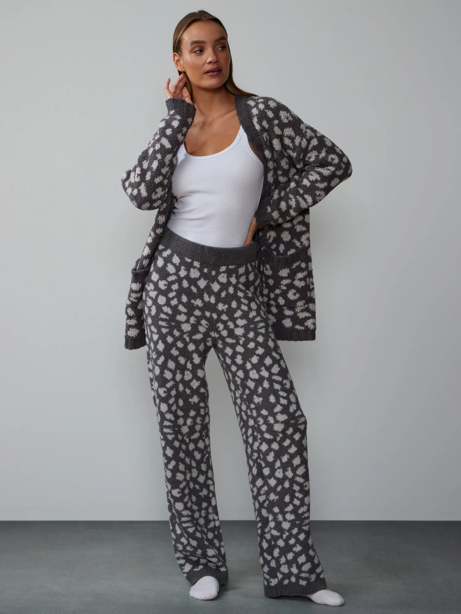 Leopard Print Teddy Wide Leg Pant