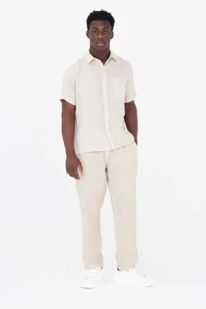 Linen Pants With Rib And Back Pockets