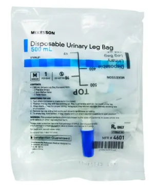 McKesson Urinary Leg Bag, Anti-Reflux Valve, 500 mL, Vinyl, 1 Bag