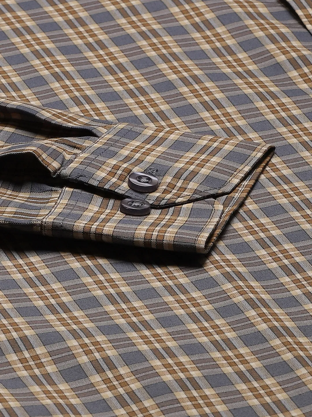 Mens Cotton Brown & Taupe Checked Formal Shirt - Sojanya