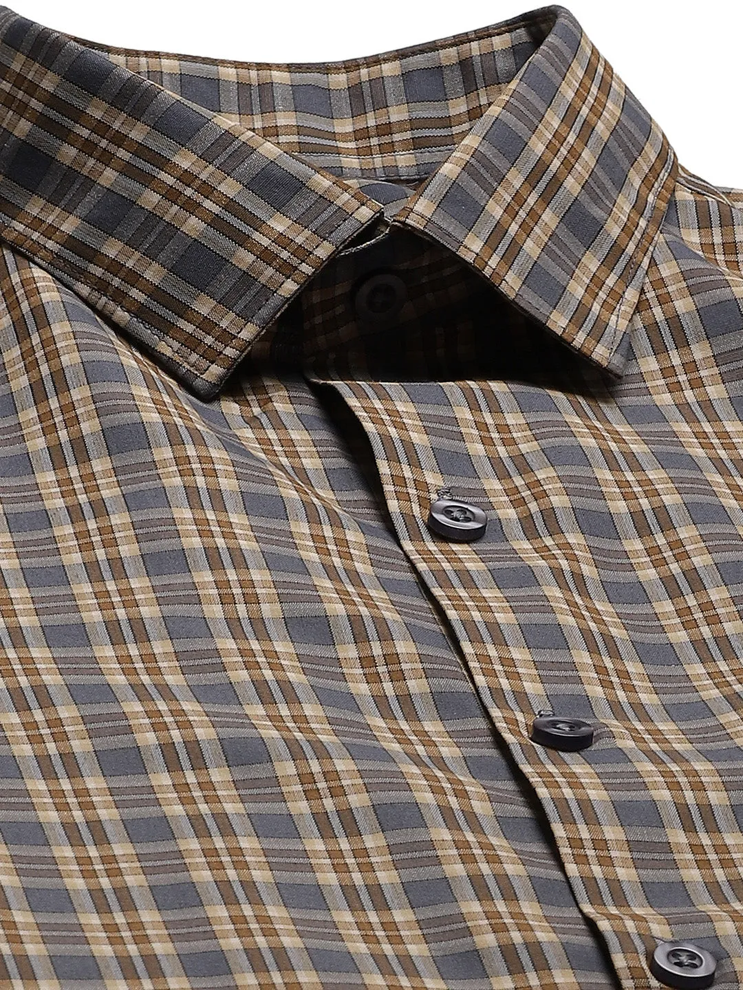 Mens Cotton Brown & Taupe Checked Formal Shirt - Sojanya