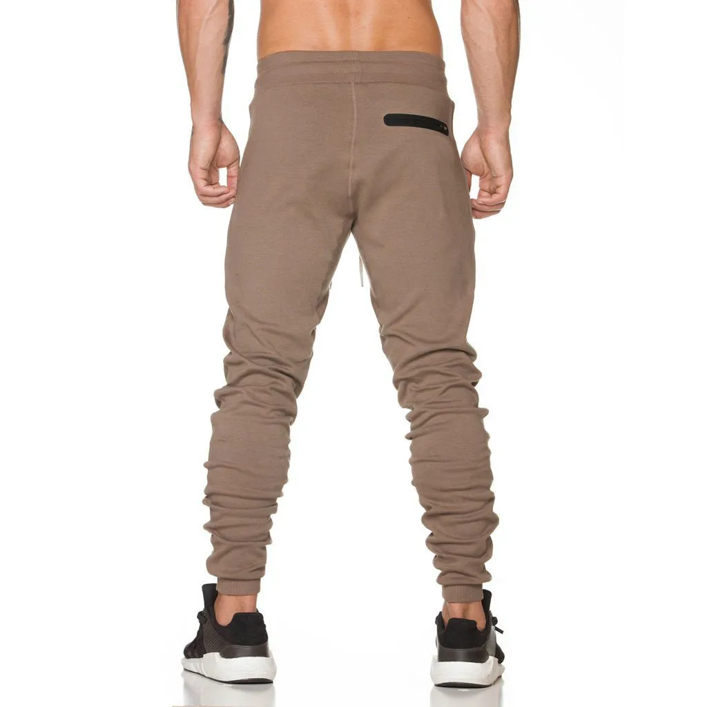 Men's pocket leather zipper track pants