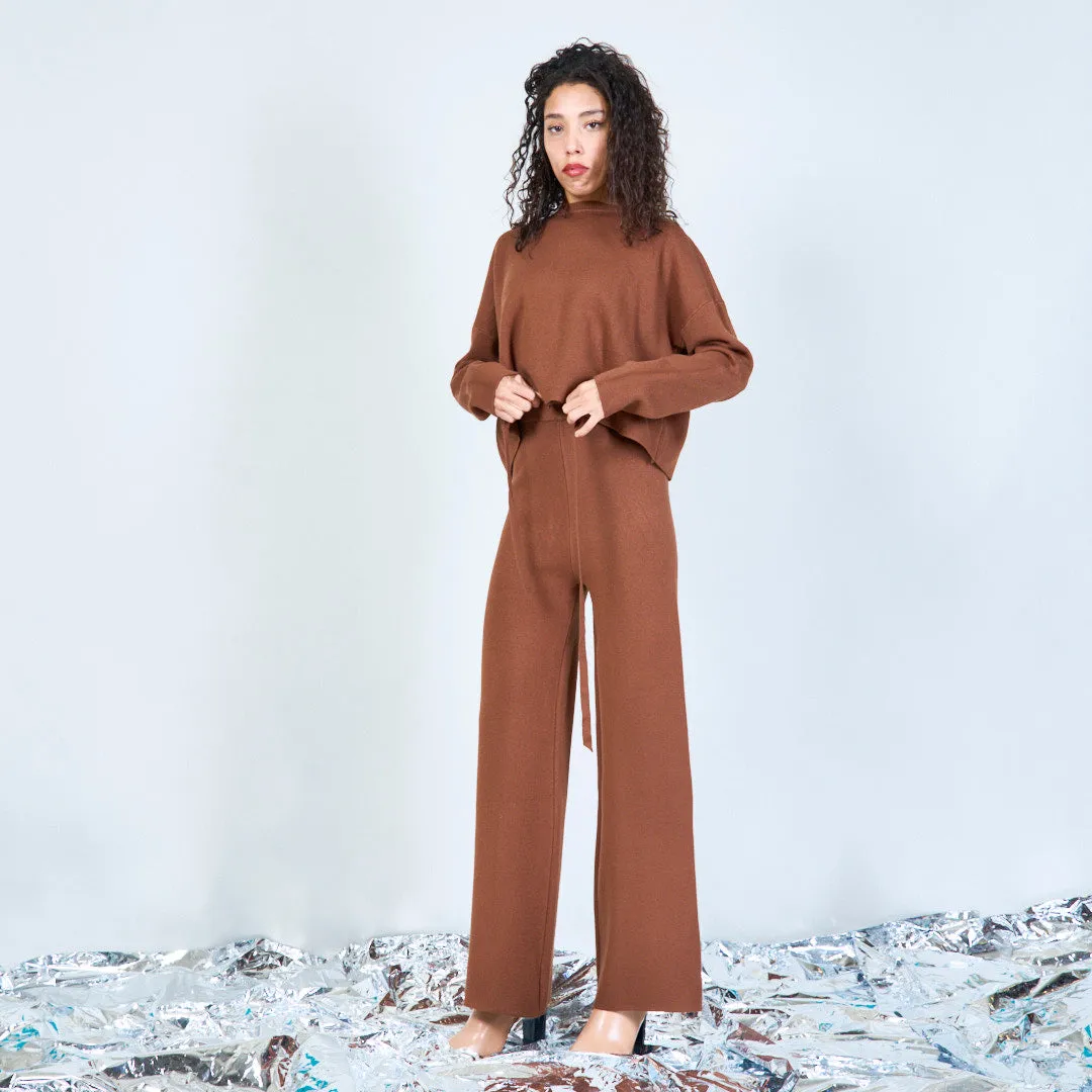 Minimalist knit sweater and wide-leg pants set wholesale