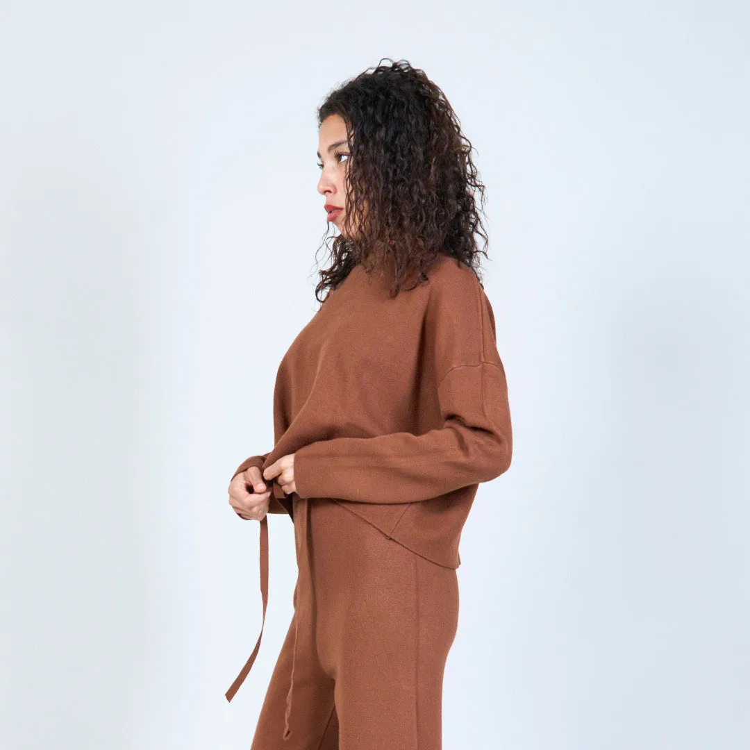 Minimalist knit sweater and wide-leg pants set wholesale