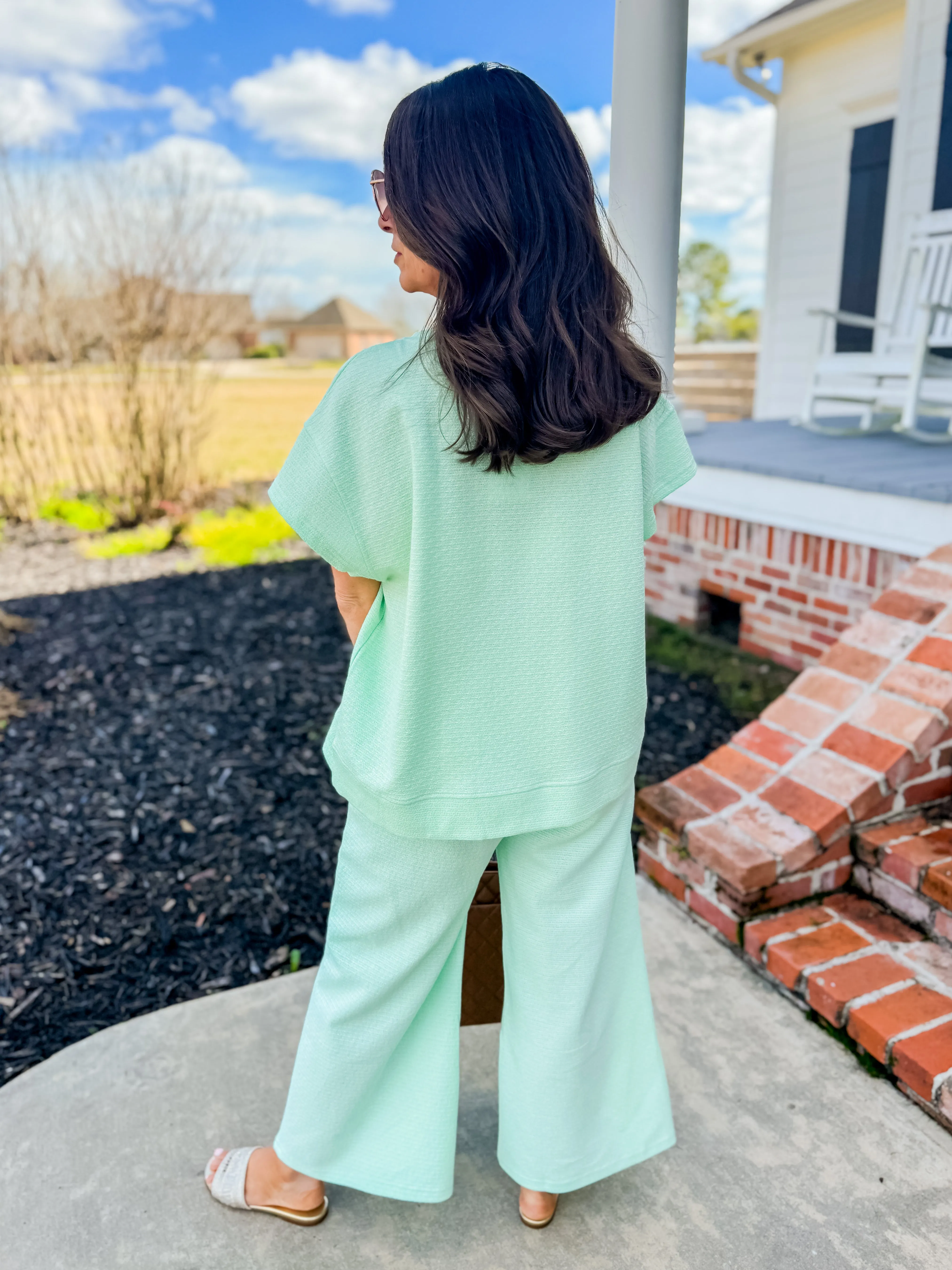 Mint Metallic Textured Short Sleeve & Pants Lounge Set