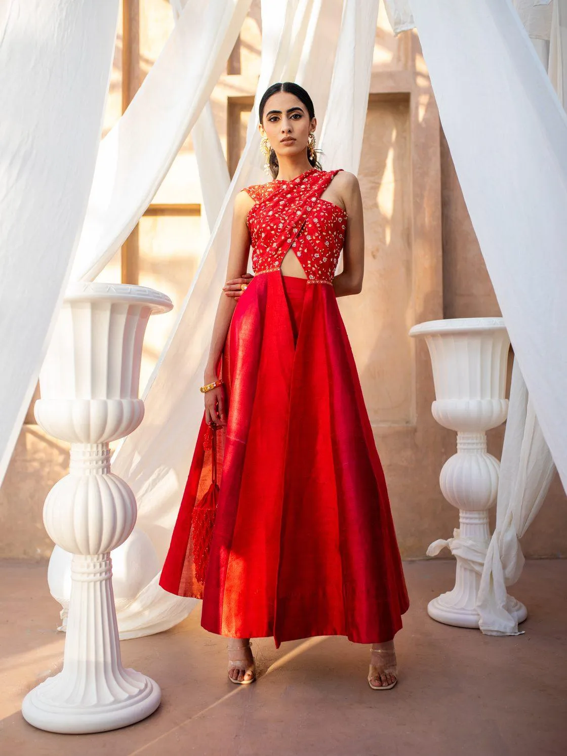 Multicoloured Anarkali with a front cross