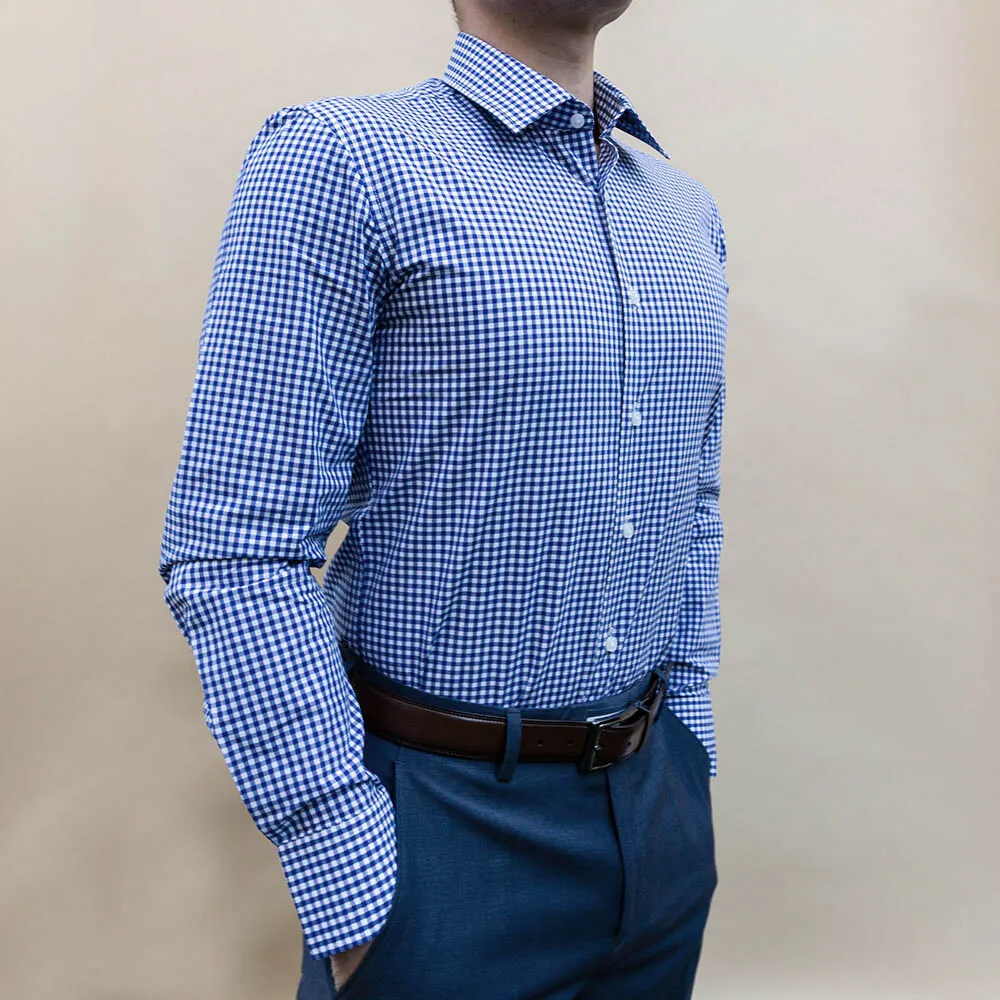 Navy Blue Checked Dress Shirt | The Ming