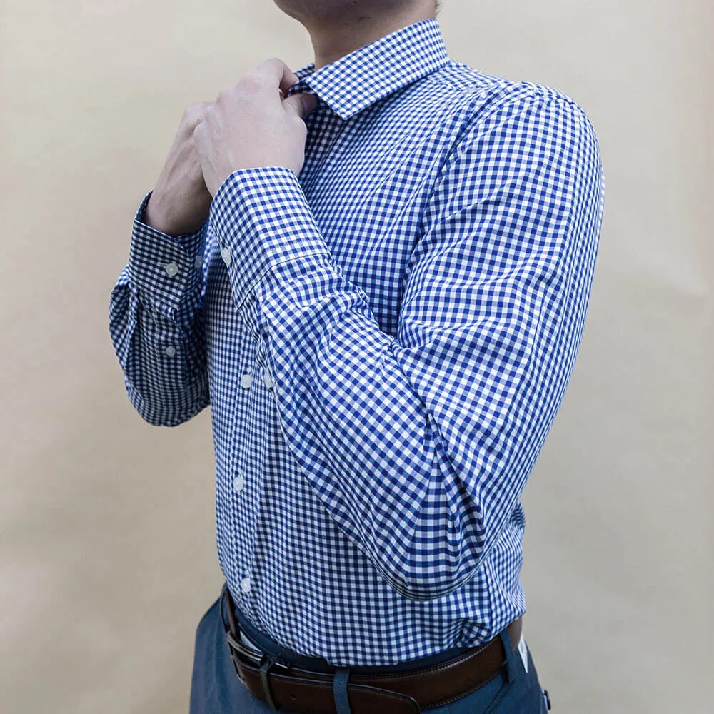 Navy Blue Checked Dress Shirt | The Ming