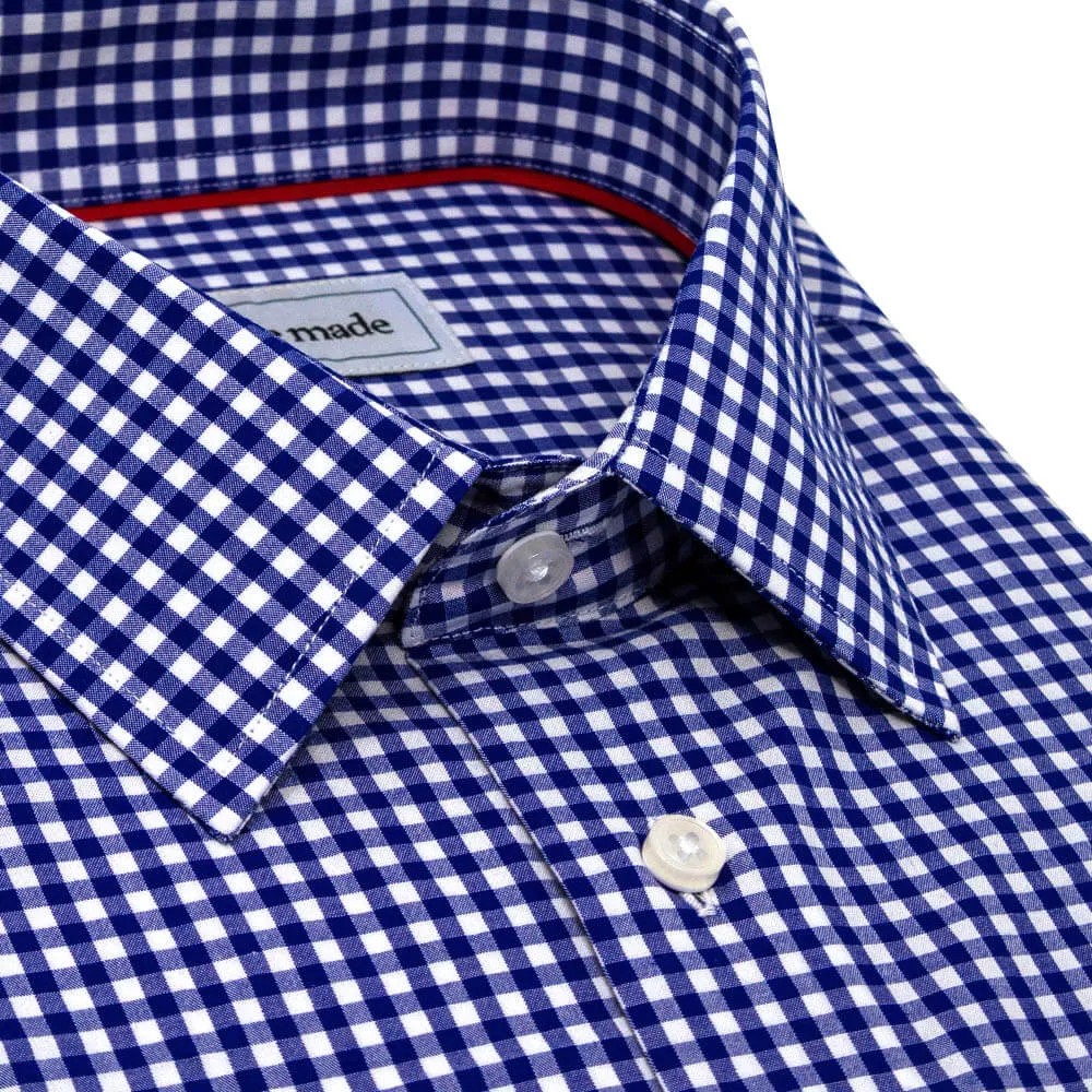 Navy Blue Checked Dress Shirt | The Ming