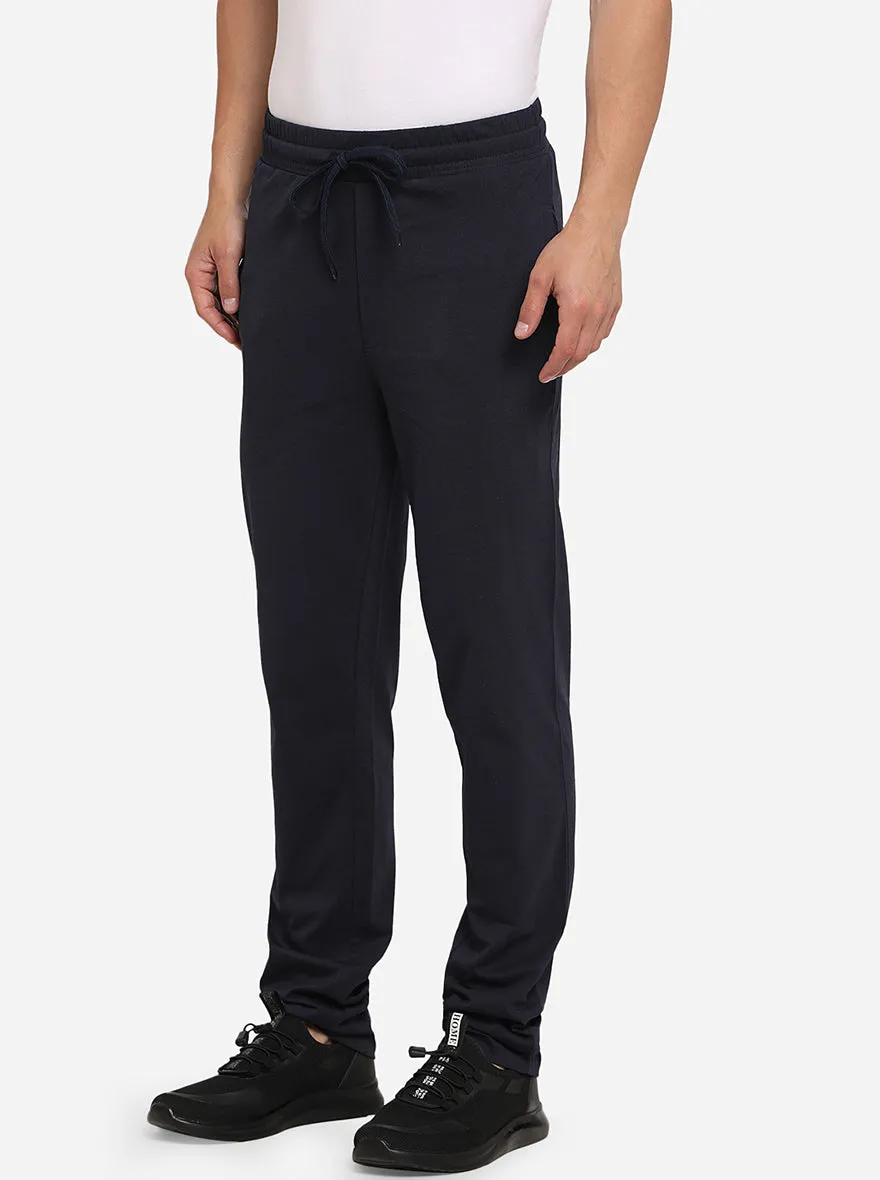 Navy Blue Solid Regular Fit Track Pants | Greenfibre