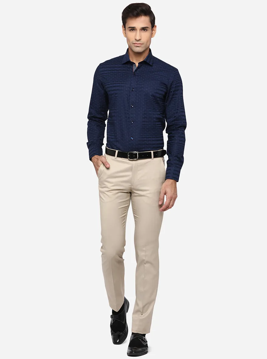 Navy Blue Striped Slim Fit Party Wear Shirt | JB Studio