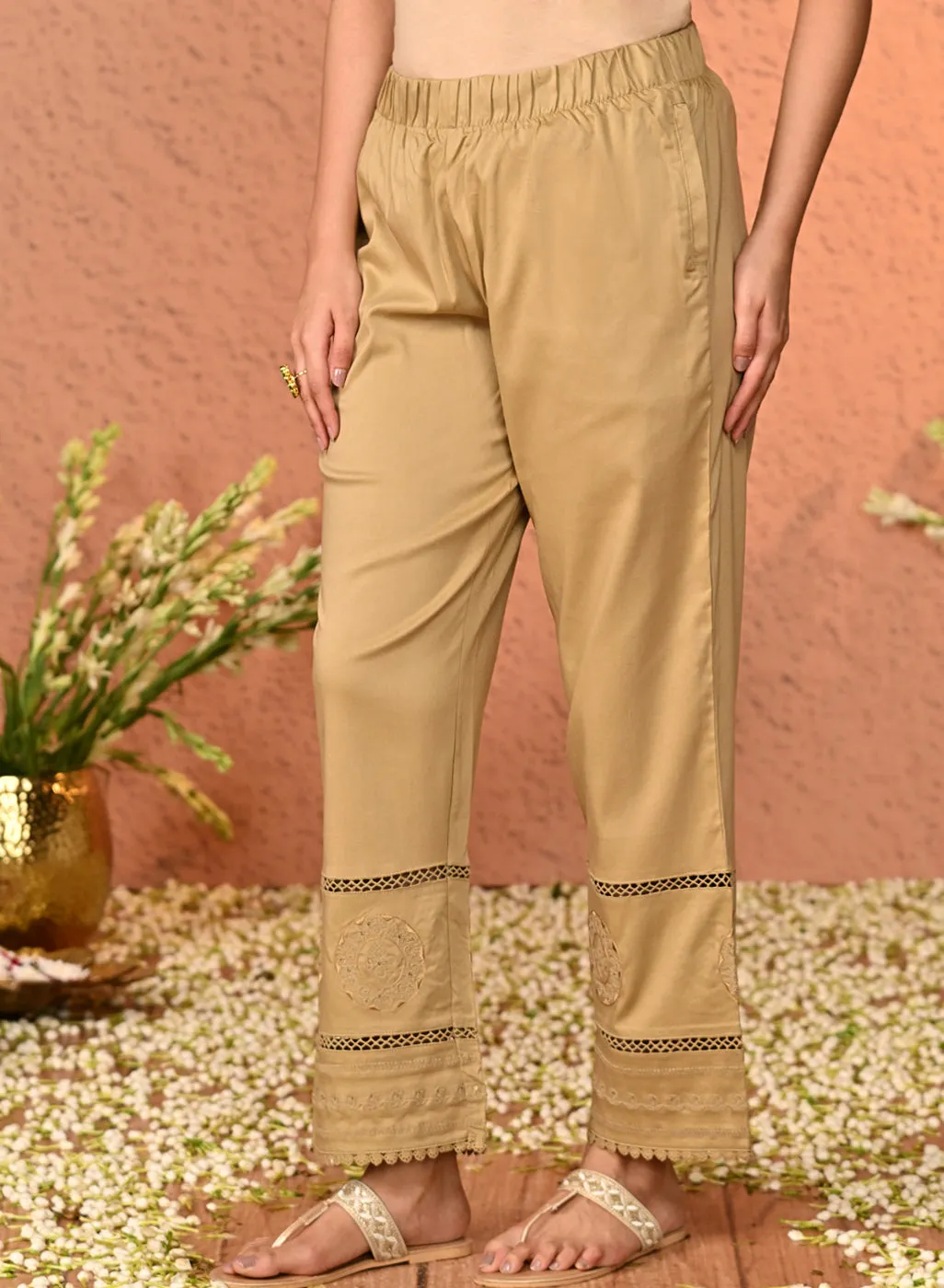 Navya Golden Embroidered Relaxed Fit Palazzo Pants for Women