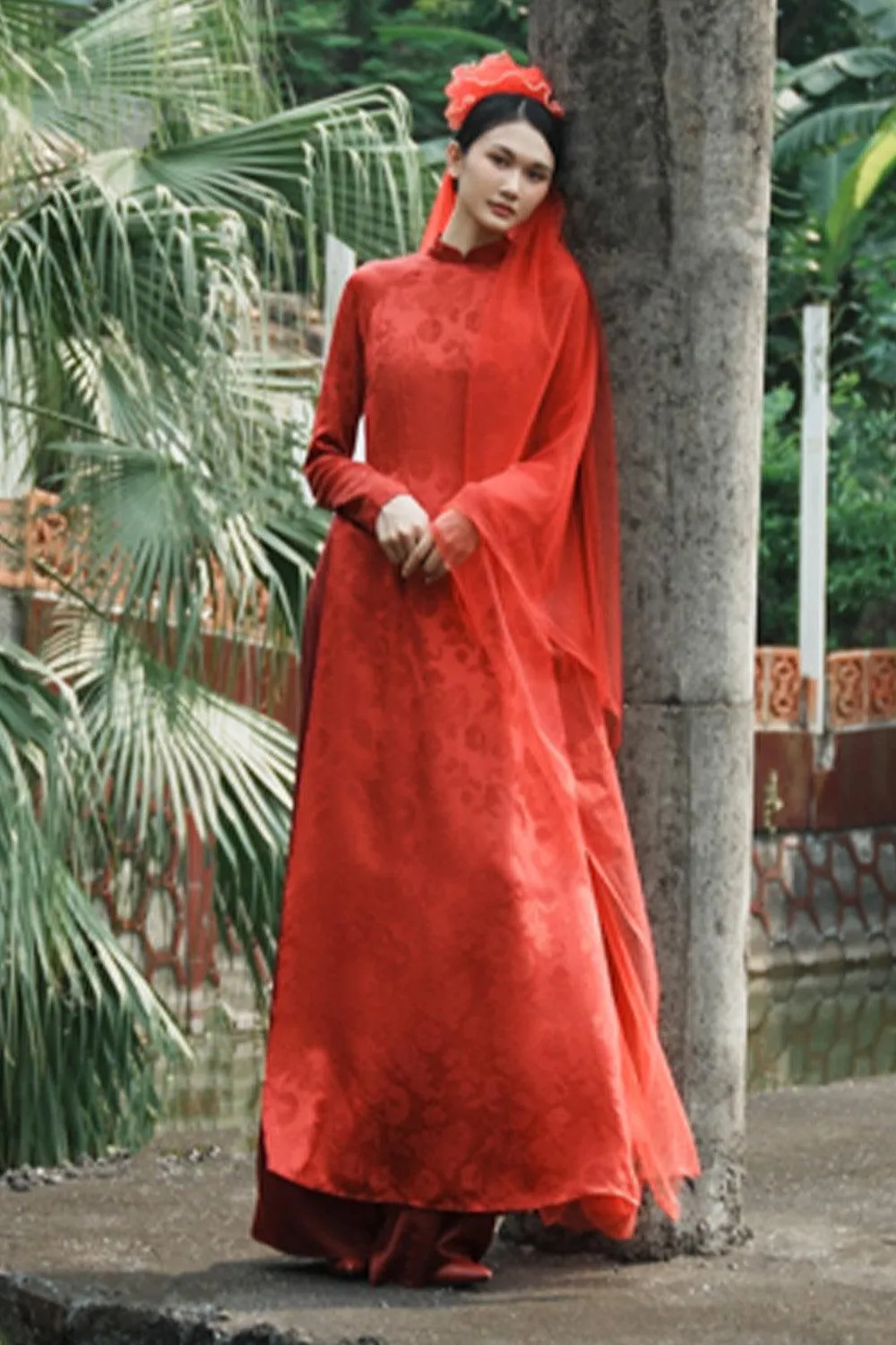 Nhu Chau A-line Mandarin Neck Mulberry Silk Floor Length Ao Dai