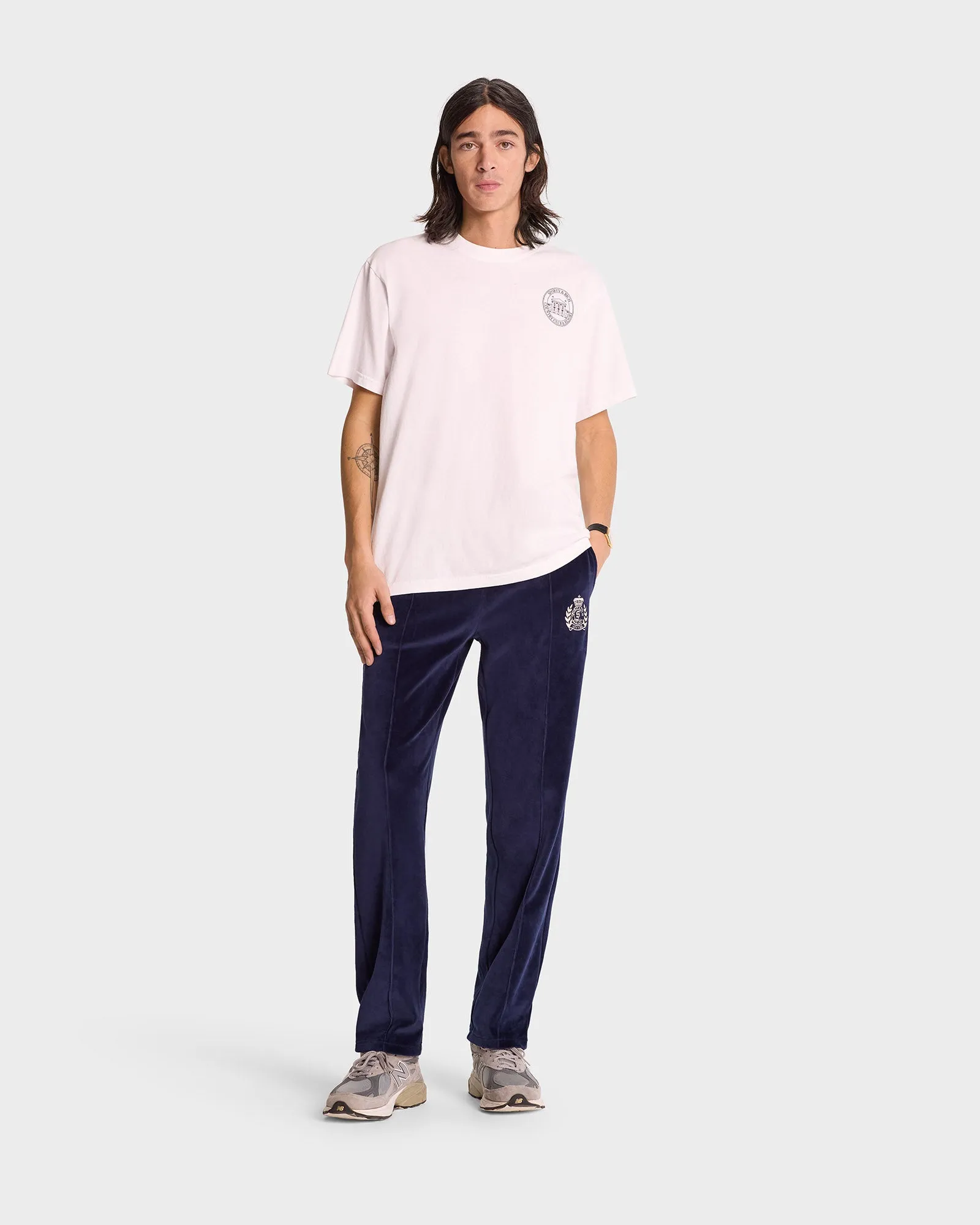 NY Crest Velour Track Pant - Navy/Cream