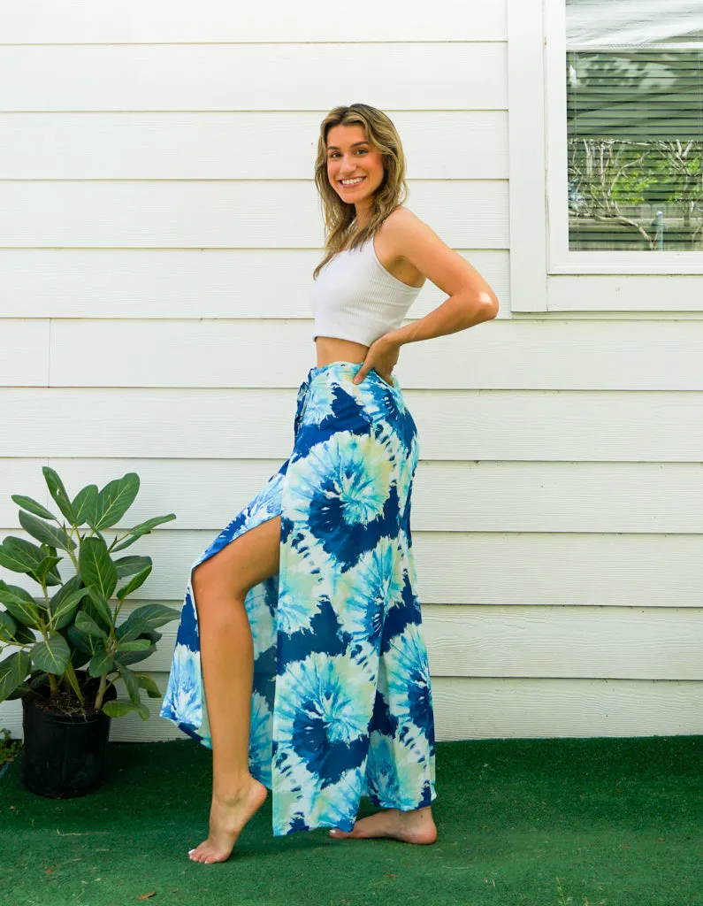 Ocean Blue Spiral Palazzo Wrap Pants