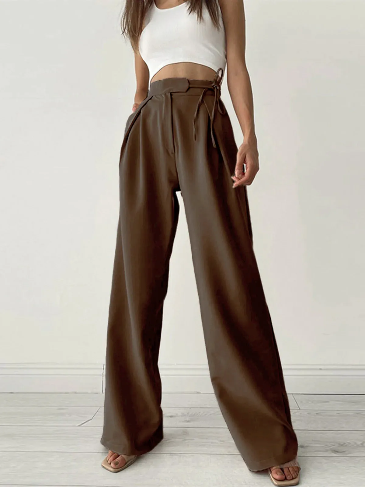 Palazzo Tied Wide Trendy Leg Dress Pants