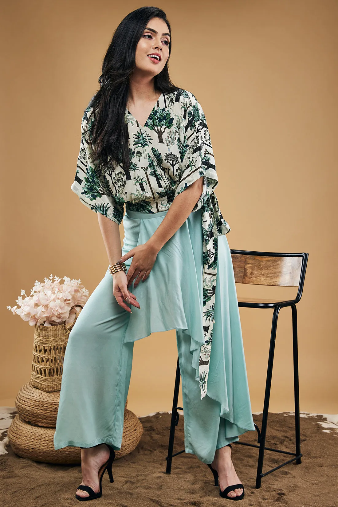 Palm Bay Printed Top With Drape Pants