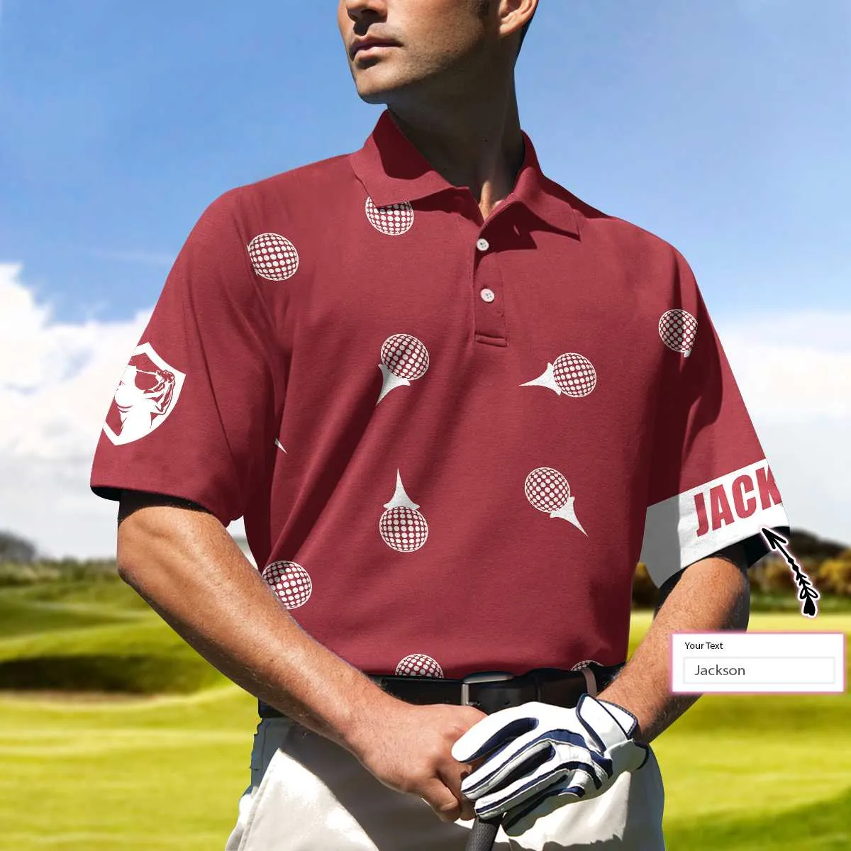 Personalized Red And White Golf Custom Polo Shirt, Golf Tee Pattern Polo Shirt, Cool Golf Shirt For Men Coolspod