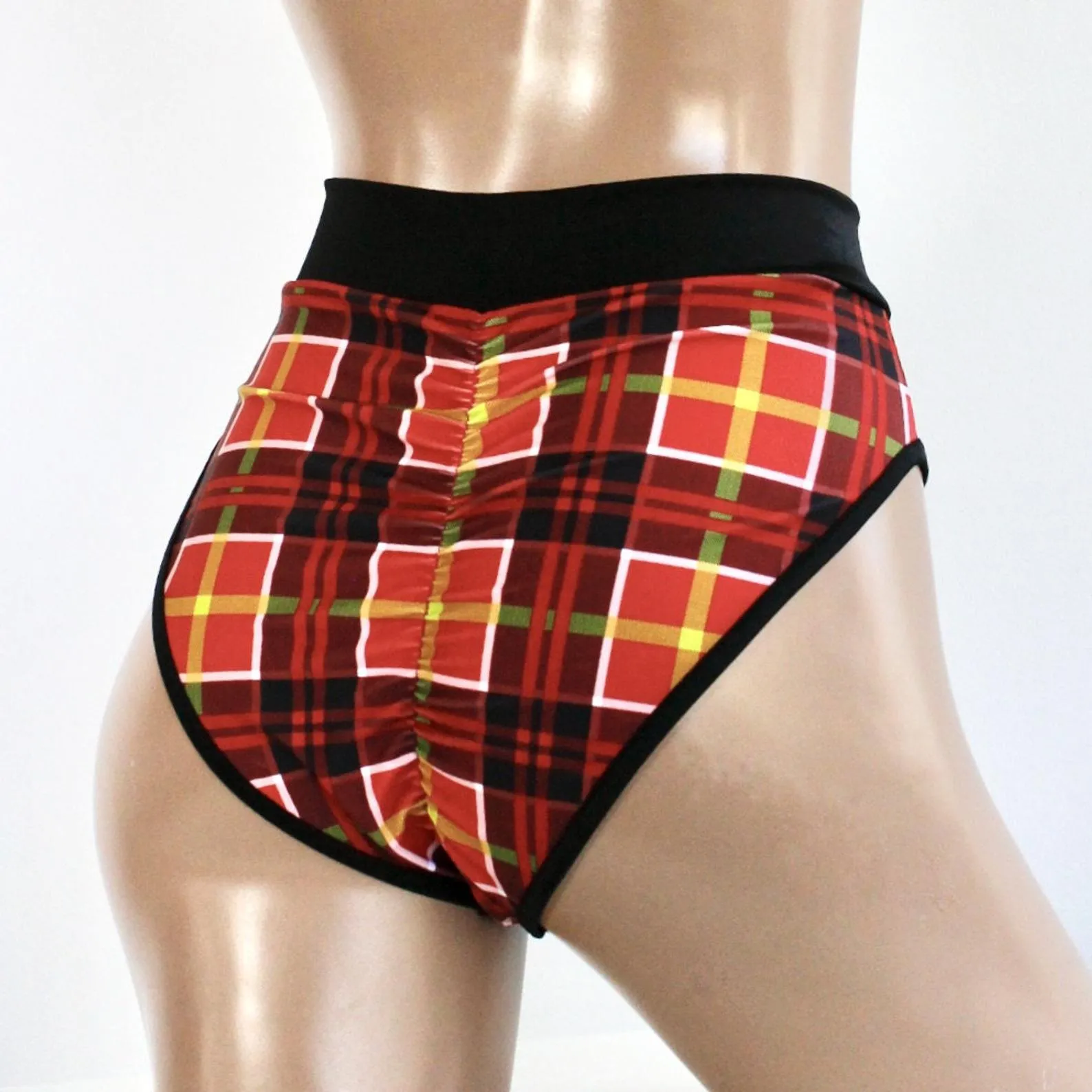 Plaid Highcut Cheeky Bottoms in Red