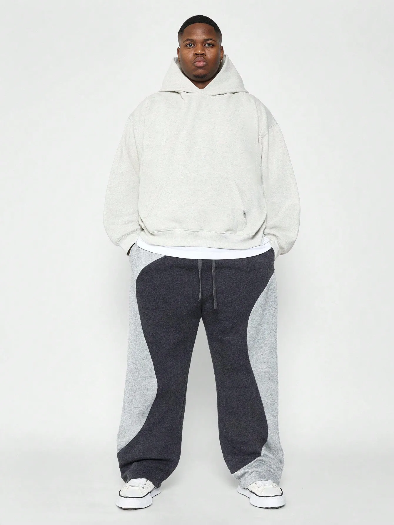 Plus Size Straight Fit Colour Block Curve Panel Sweatpants