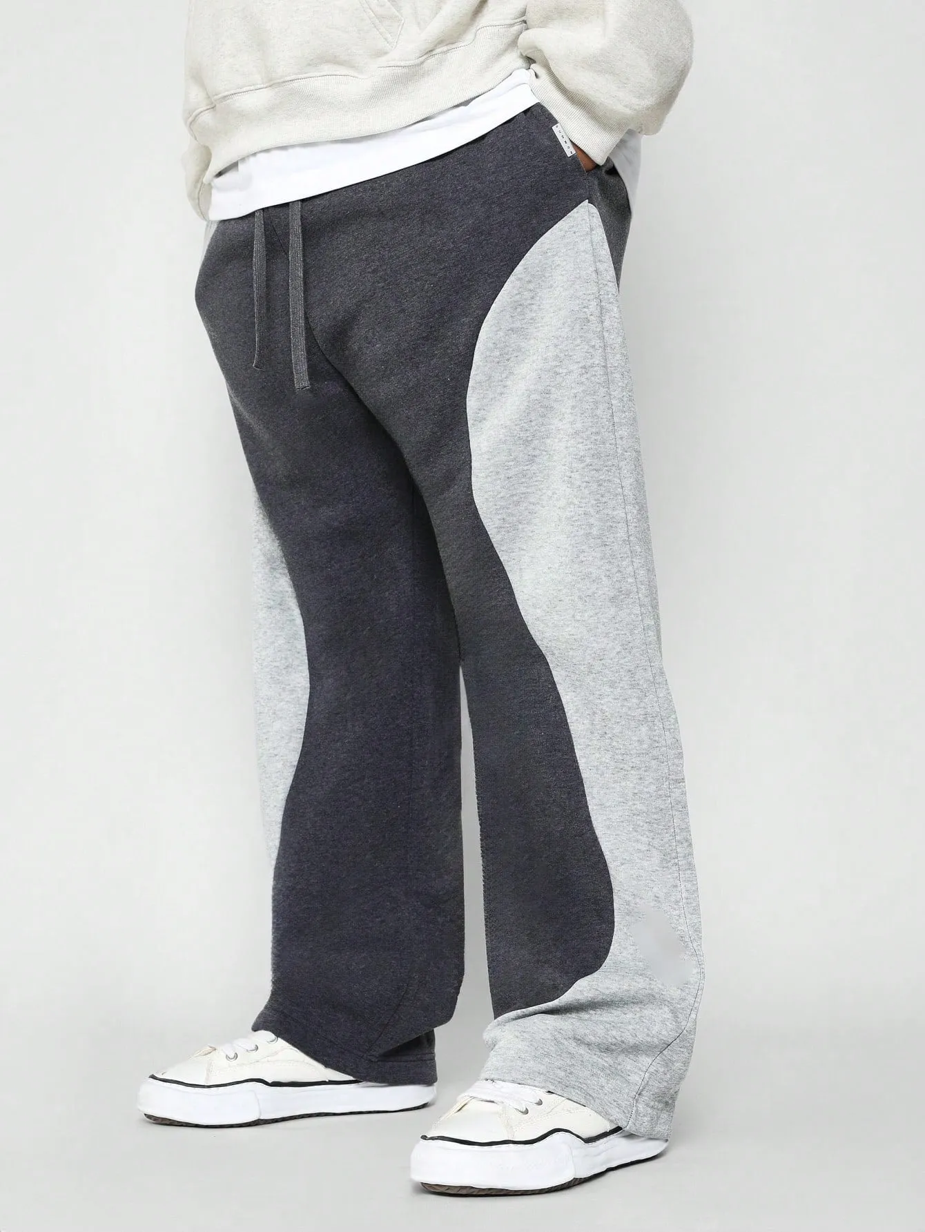 Plus Size Straight Fit Colour Block Curve Panel Sweatpants