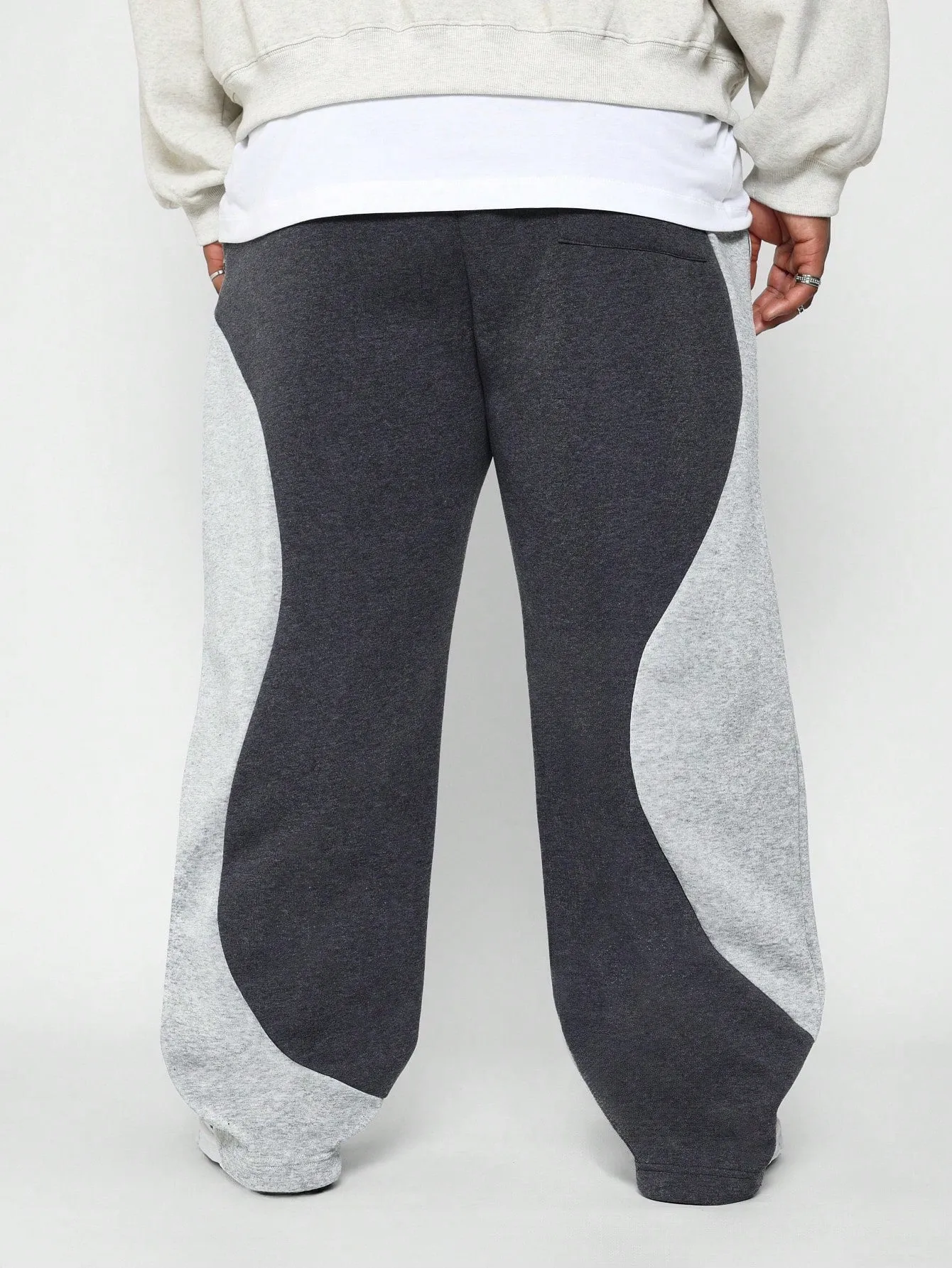 Plus Size Straight Fit Colour Block Curve Panel Sweatpants