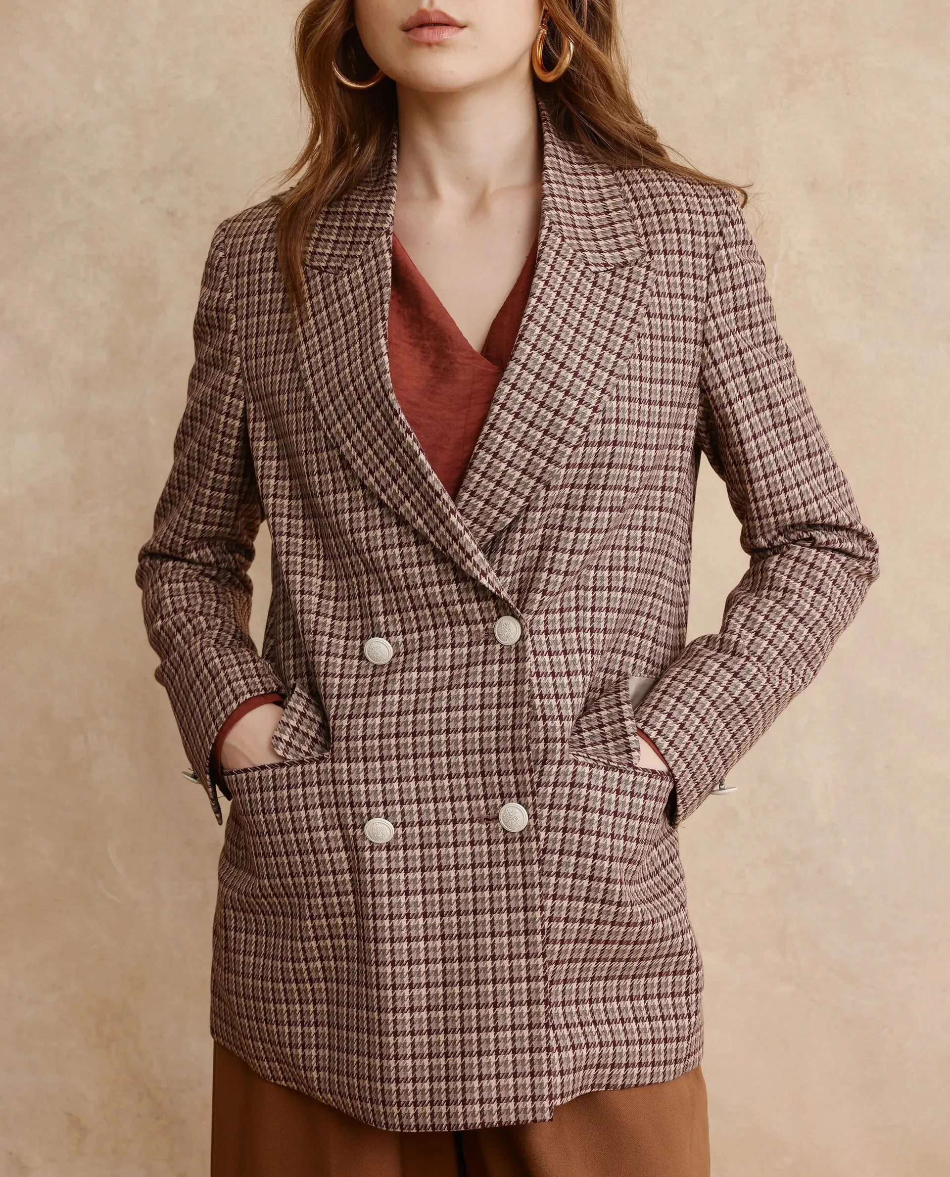 Rareism Women Tanbi Brown Full Sleeves Lapel Neck Button Closure Woven Design Blazer