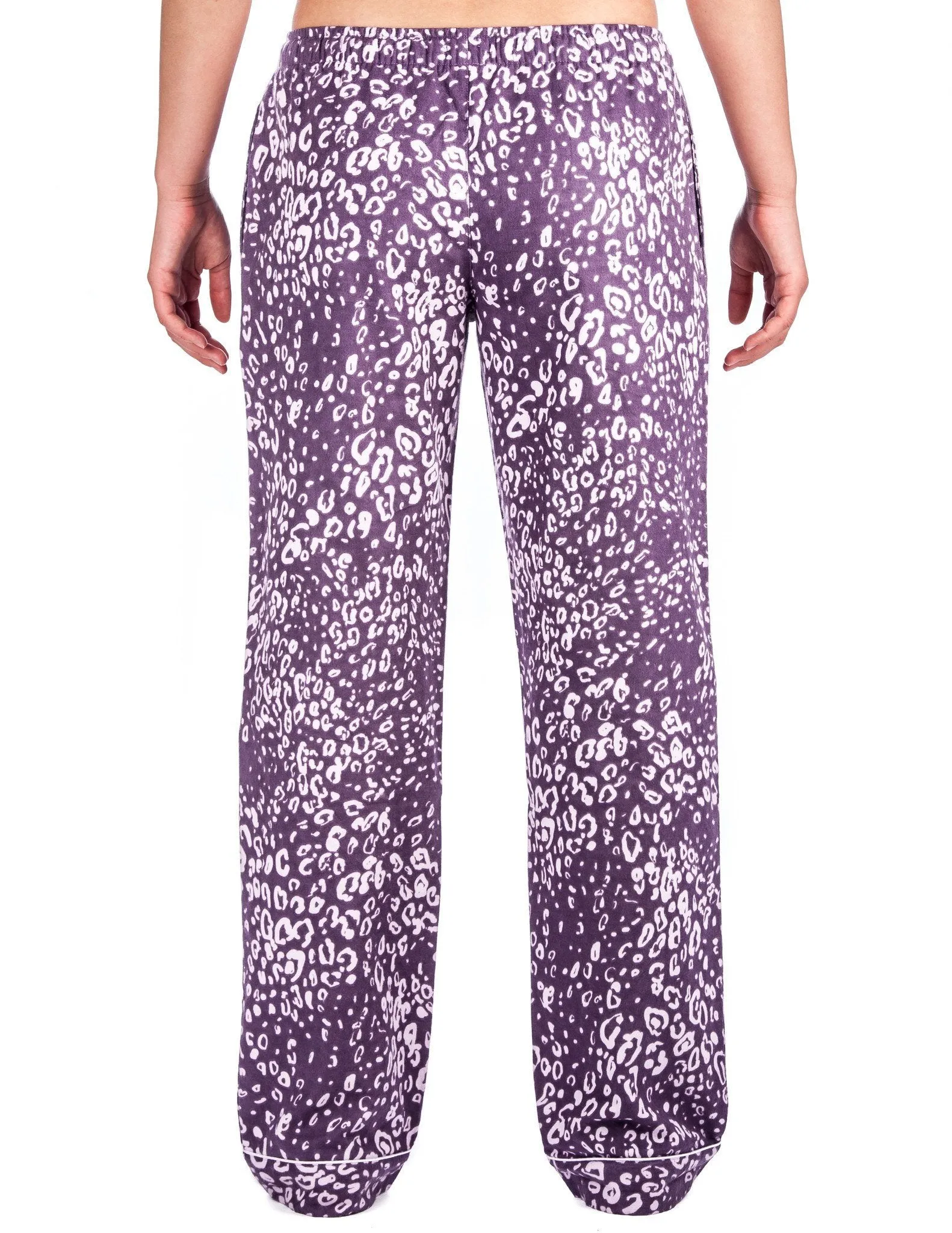 Relaxed Fit Womens 100% Cotton Flannel Lounge Pants - Leopard Purple