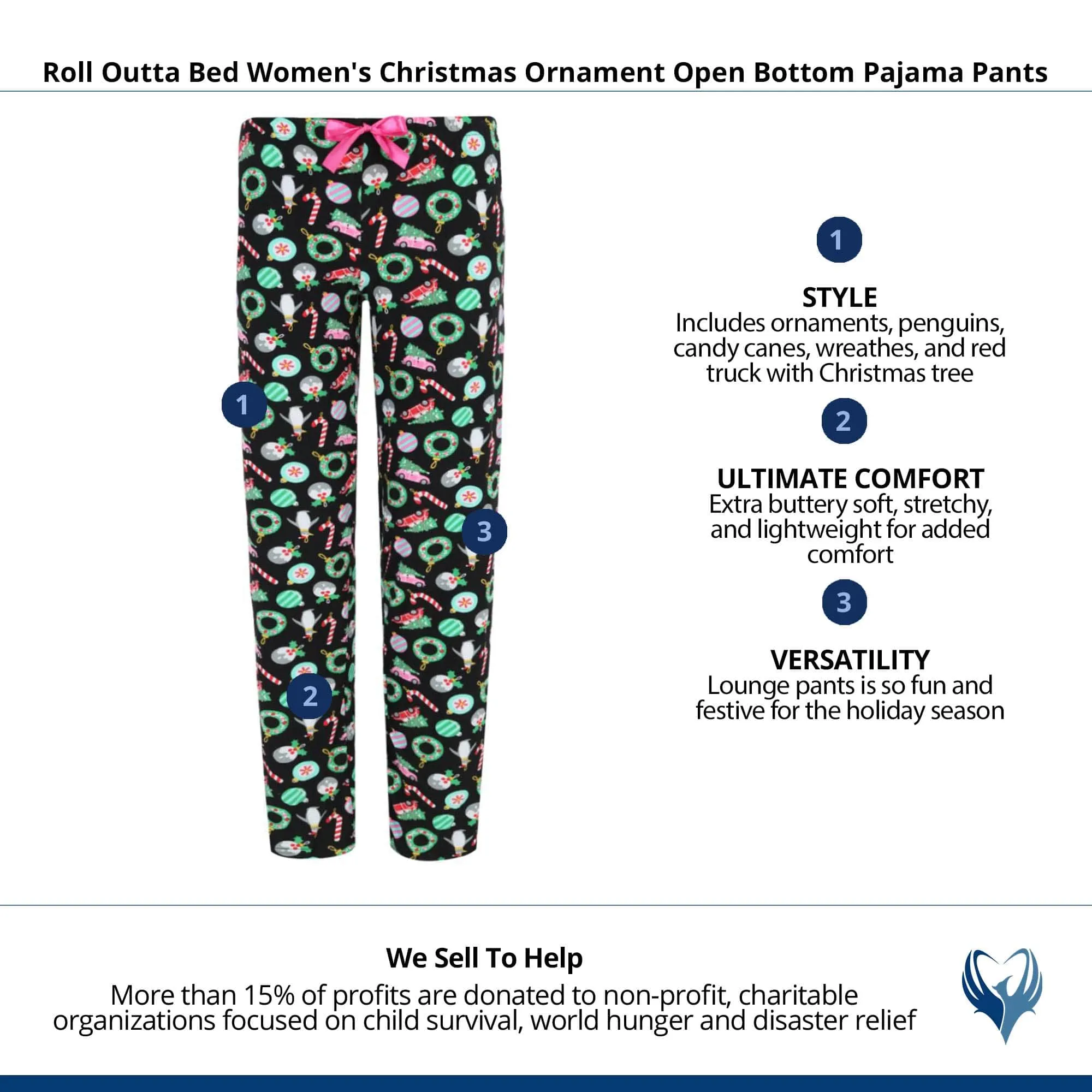 Roll Outta Bed Women's Christmas Ornament Open Bottom Pajama Pants