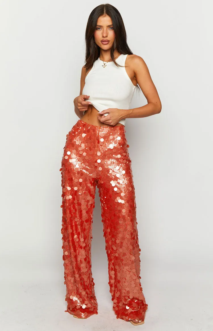 Saria Orange Sequin Pants