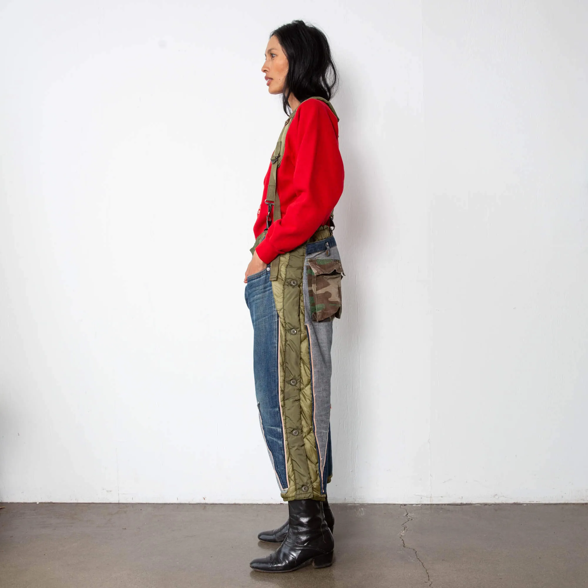 Selvedge   Camo   Quilted Suspender Pants