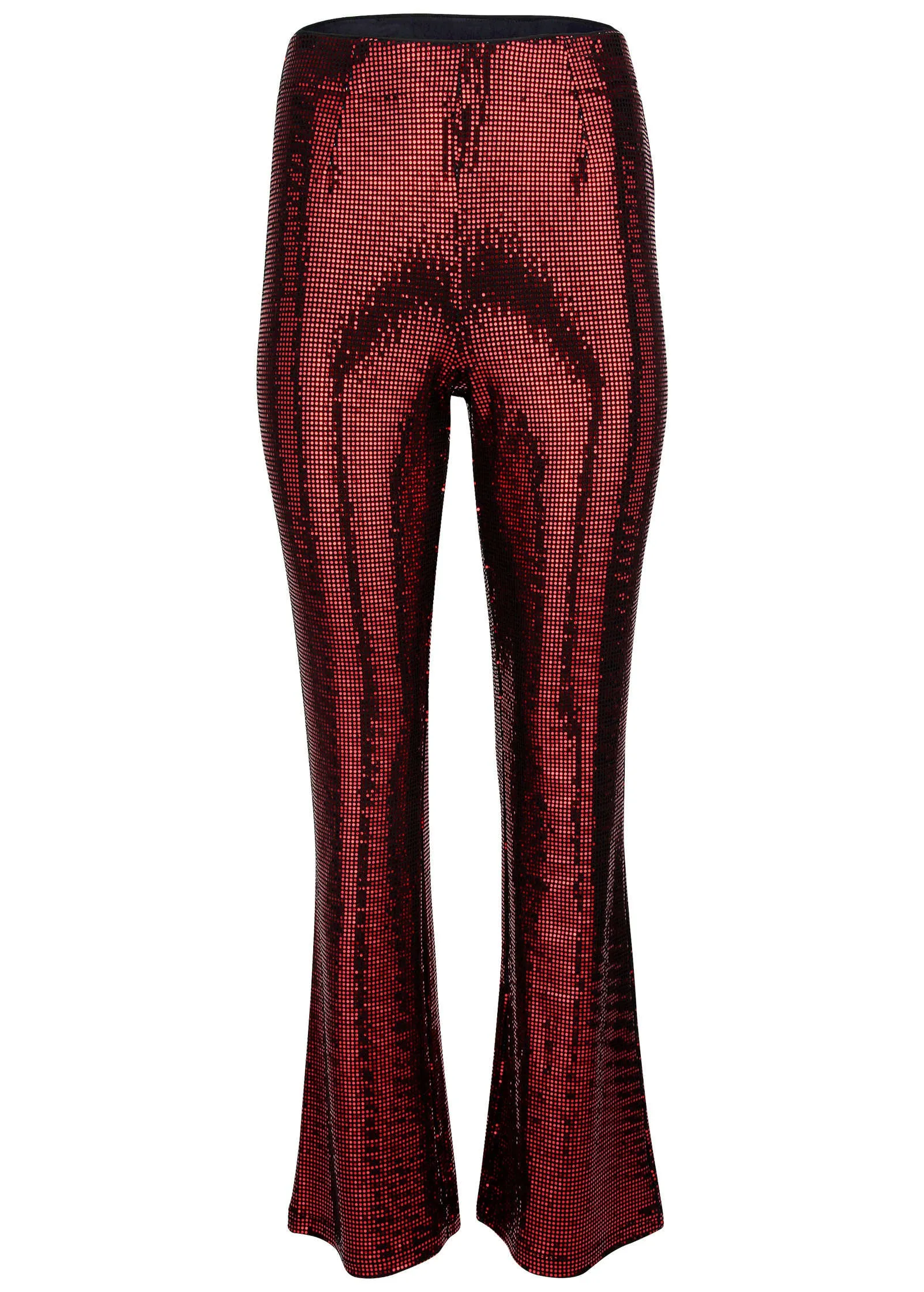 Sequin Flare Leg Pants - Red & Black