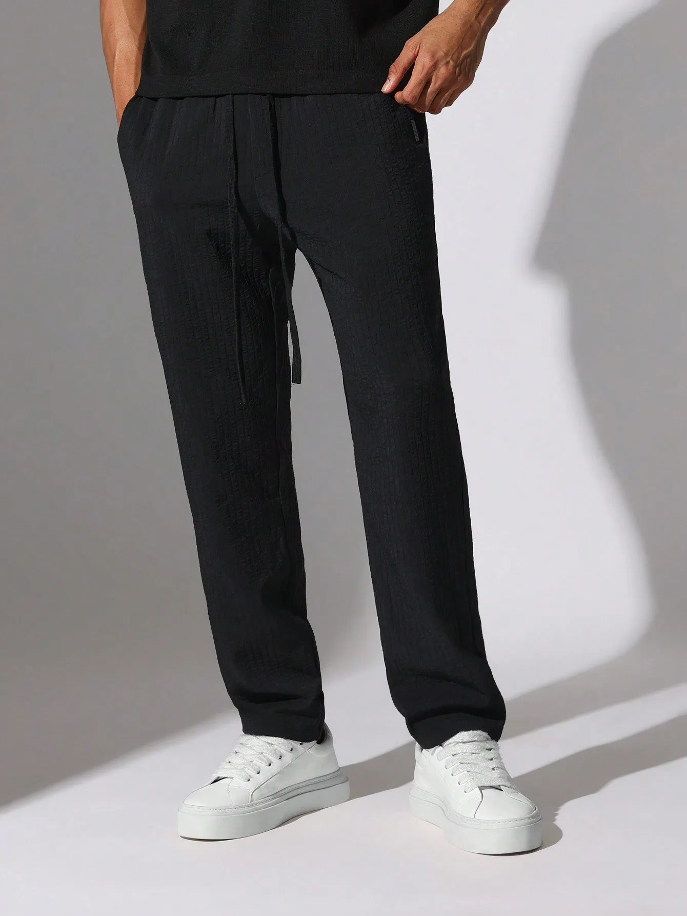 Slim Fit Textured Pull On Pants