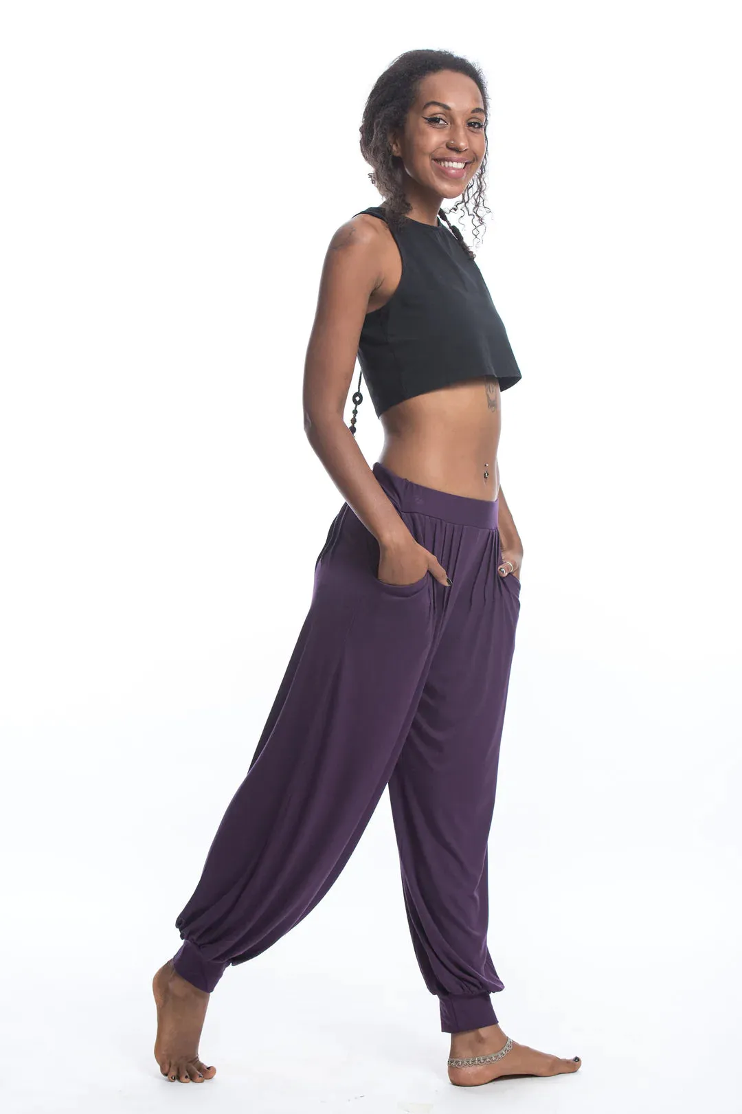 Spandex Cotton Harem Pant - Solid Purple, Thailand