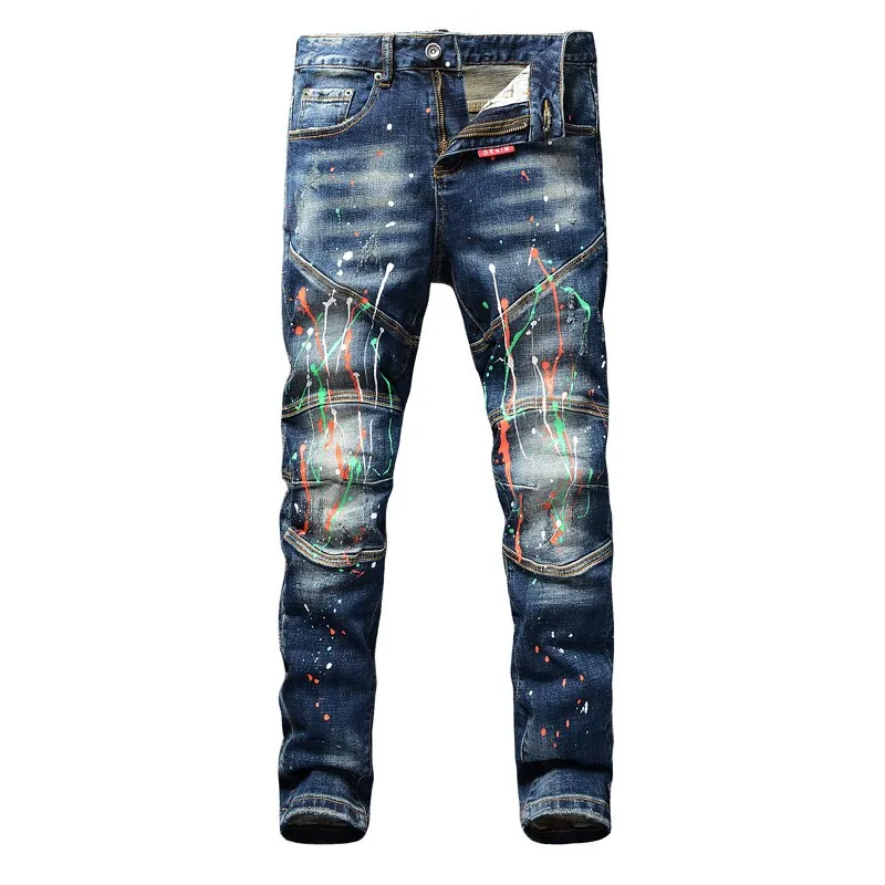 Spliced Colorful Denim Men Jeans