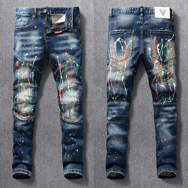 Spliced Colorful Denim Men Jeans