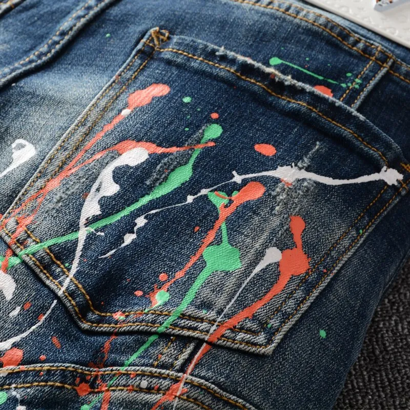 Spliced Colorful Denim Men Jeans