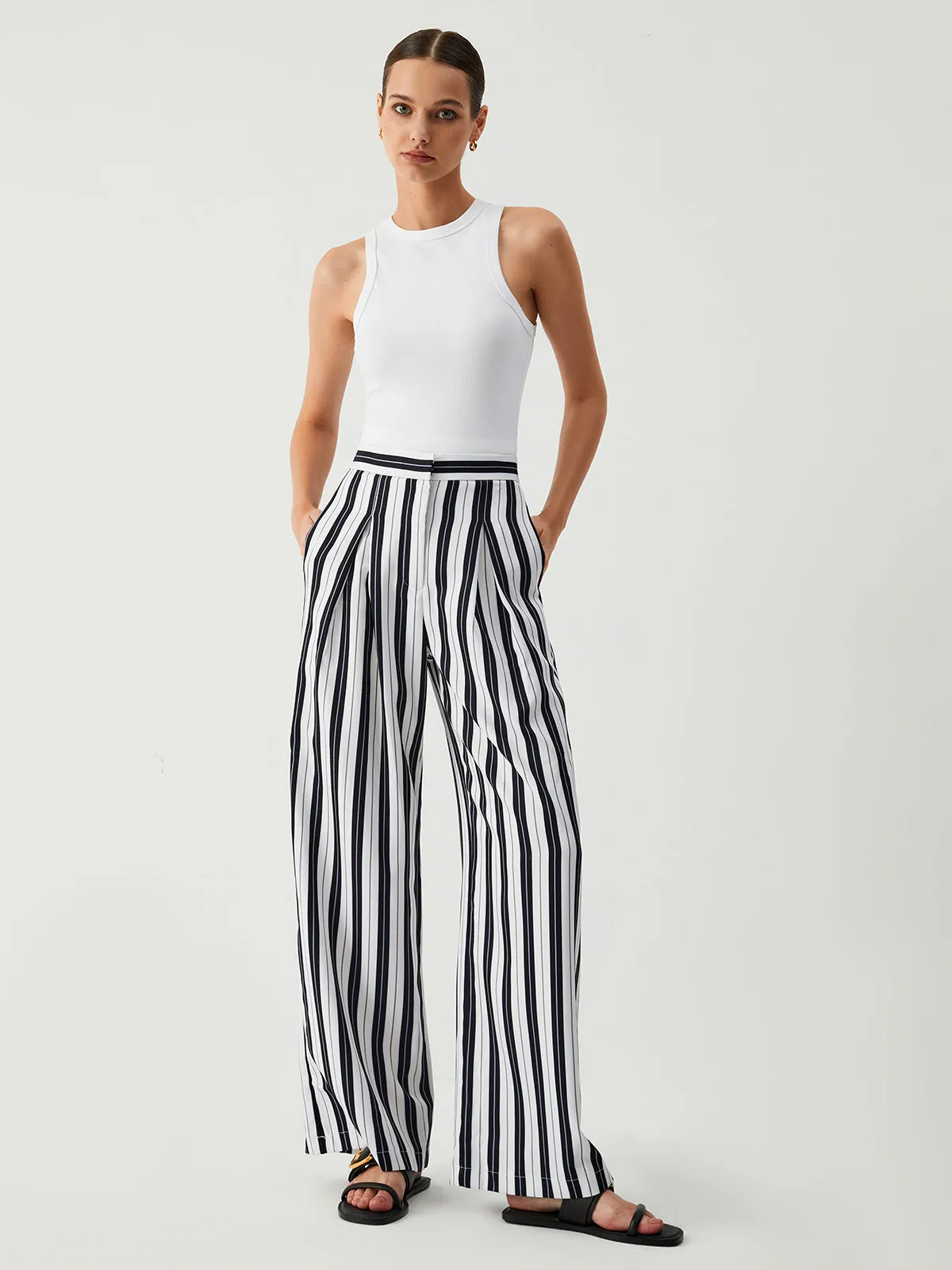 St Tropez Pinstripe Trendy Wide Leg Pants