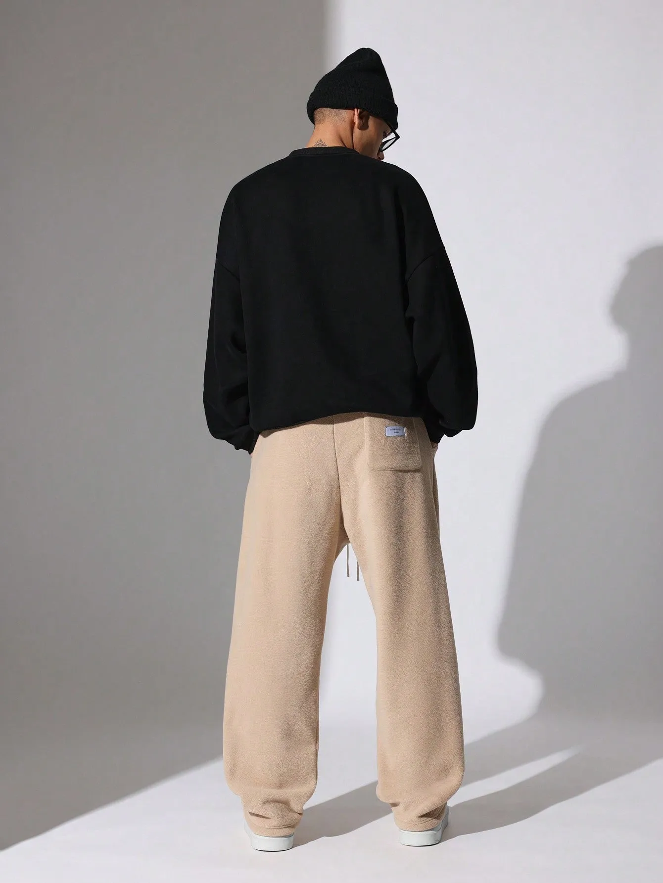 Straight Fit Borg Sweatpants With Drawstrings