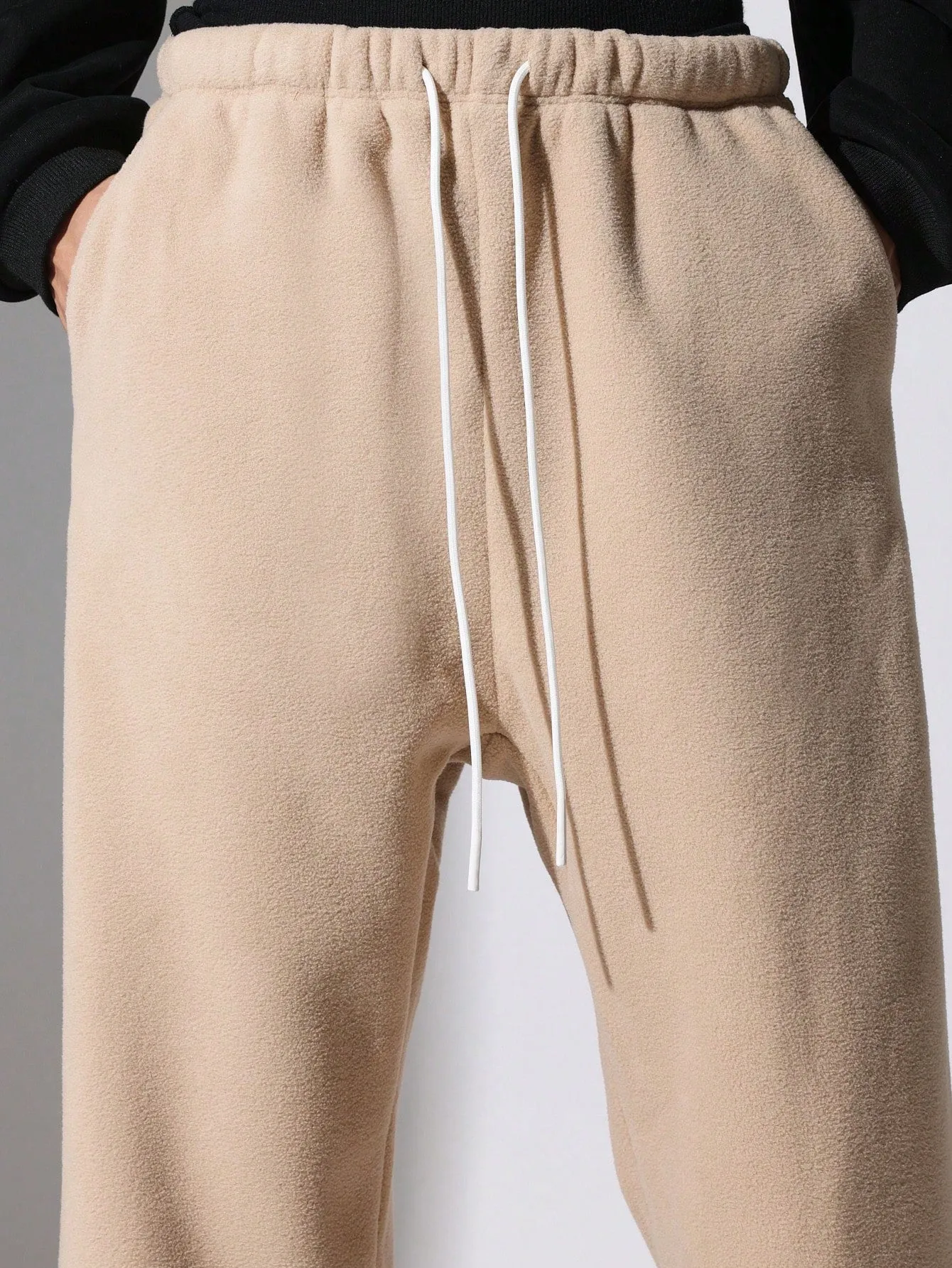 Straight Fit Borg Sweatpants With Drawstrings