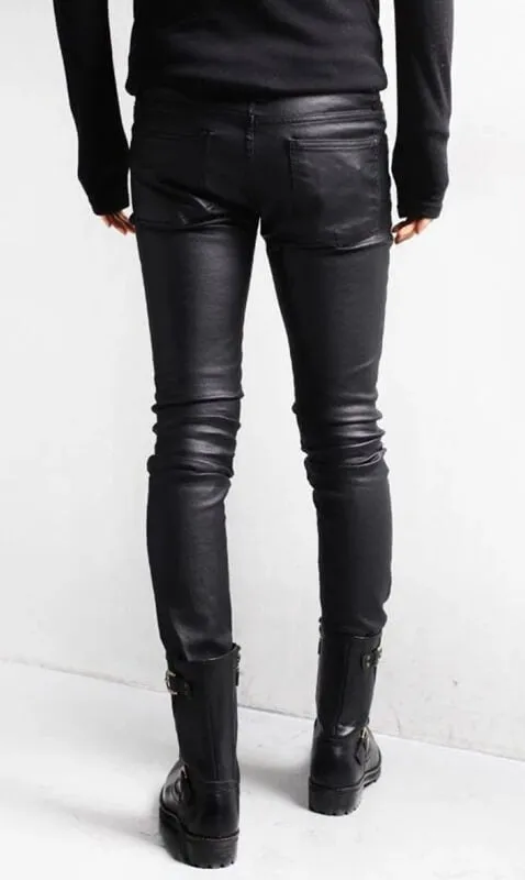 Street Style Black Leather Motorcycle Pants for Men