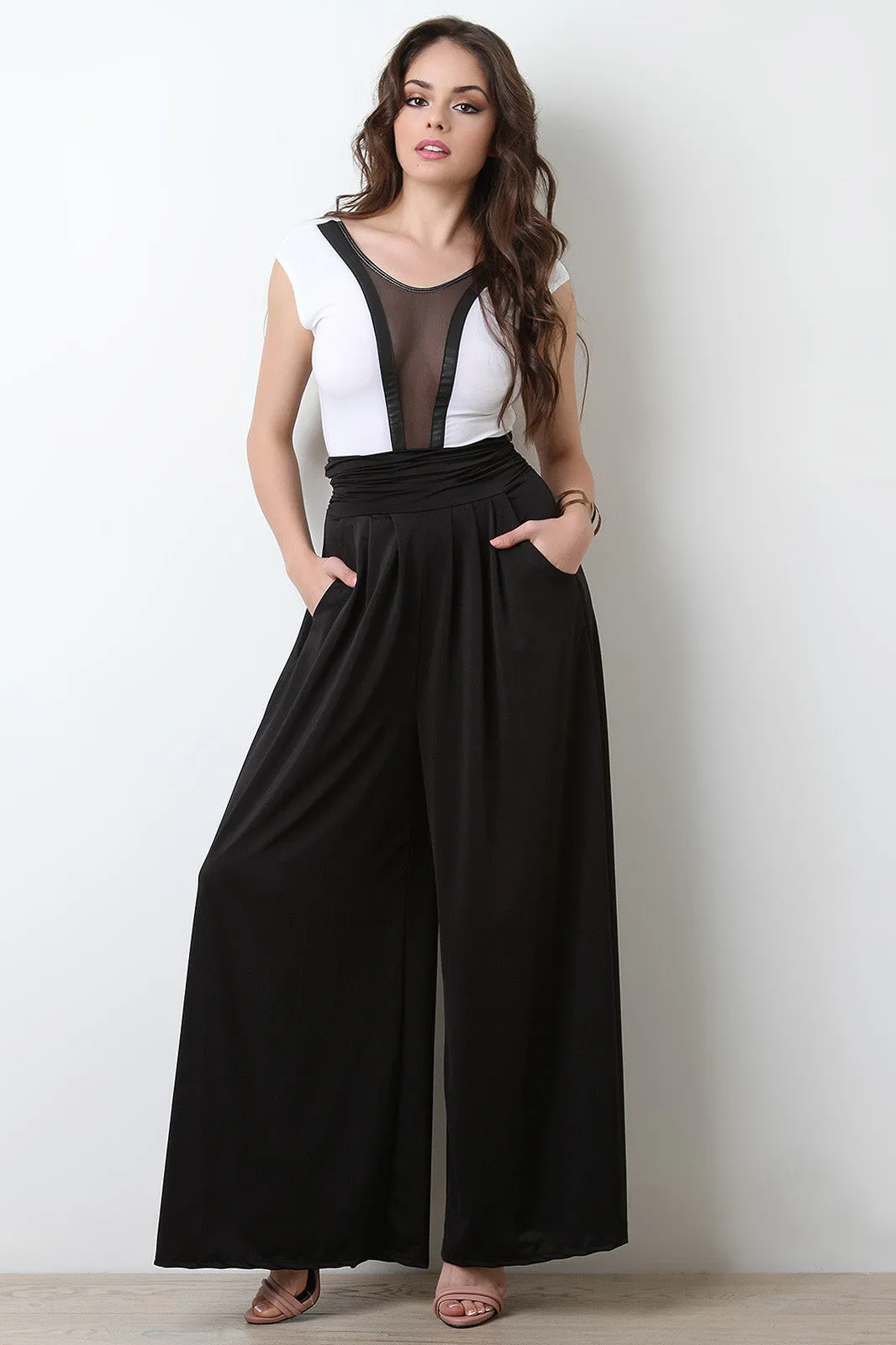 Stretchy High Waisted Wide Flare Pants