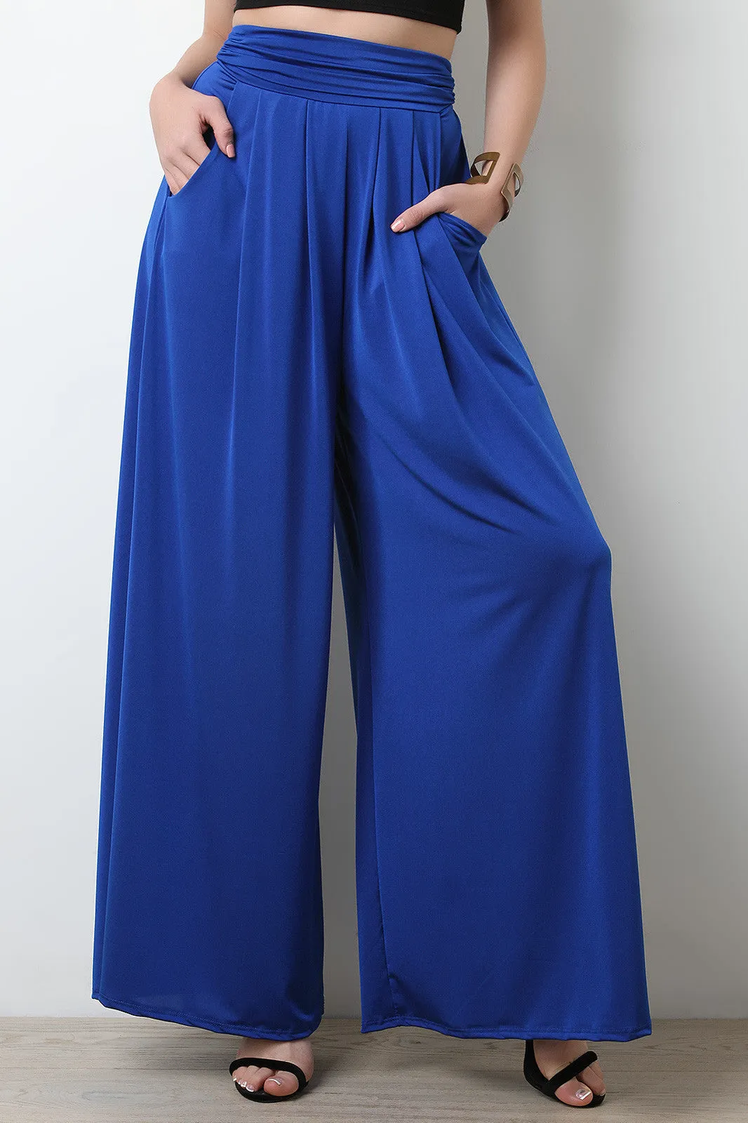 Stretchy High Waisted Wide Flare Pants