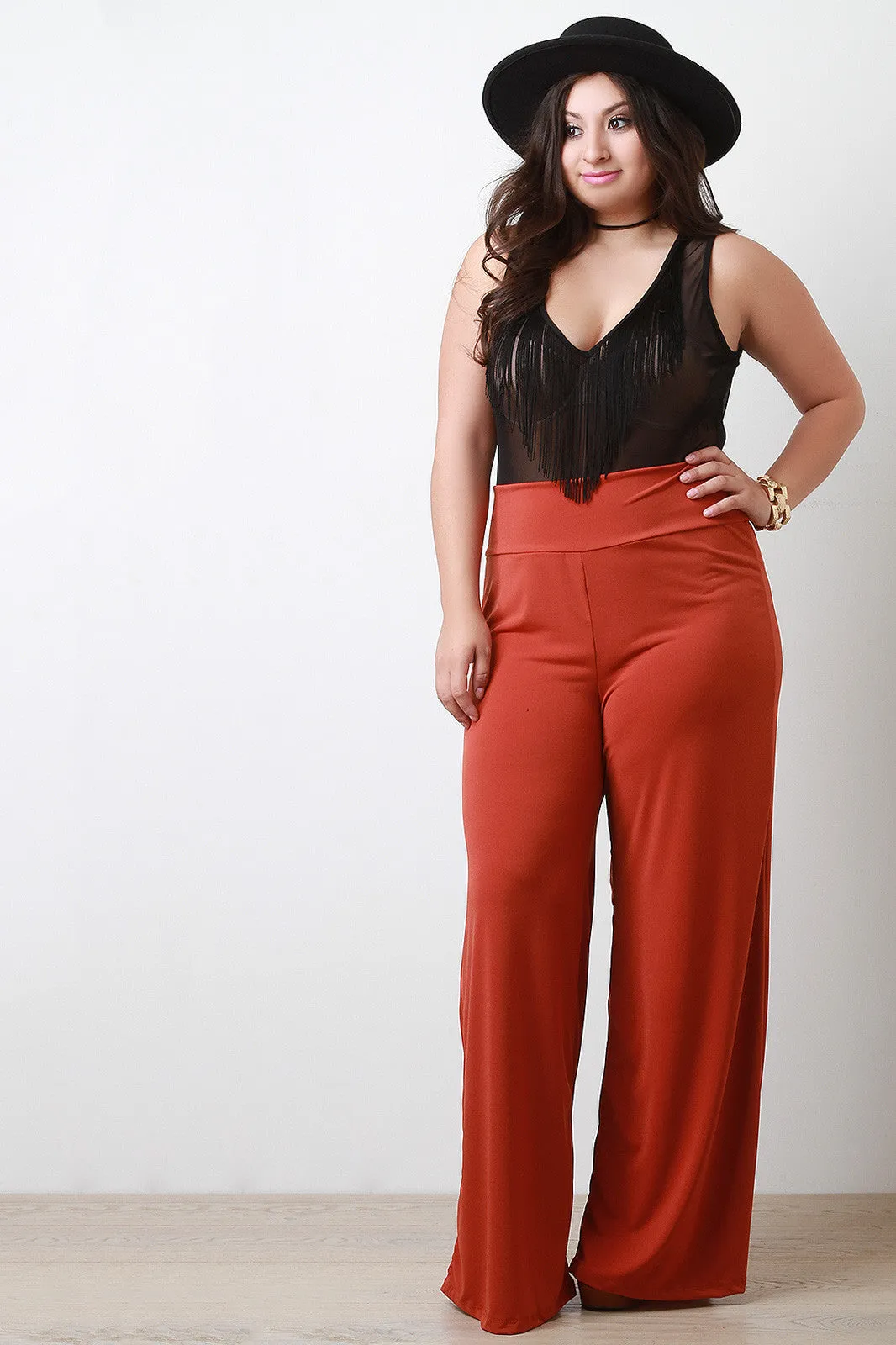 Stretchy Soft Knit Wide Legs Pants