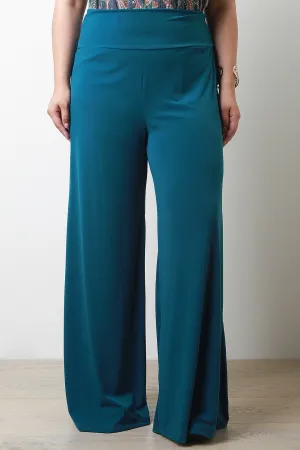 Stretchy Soft Knit Wide Legs Pants