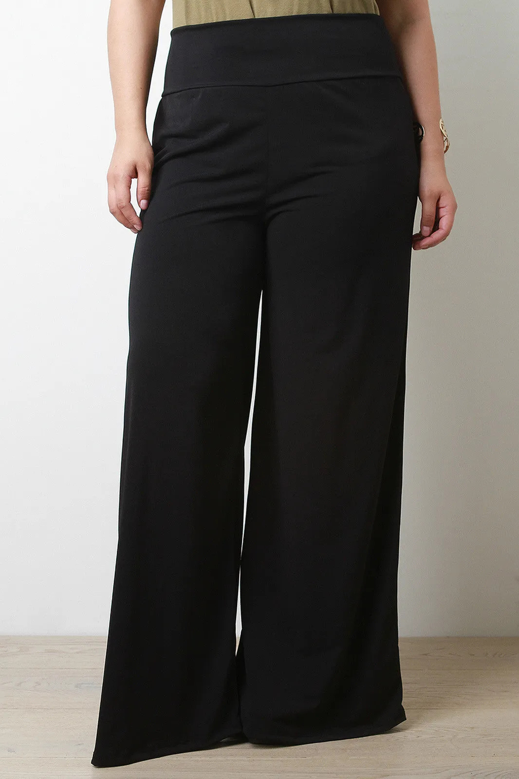 Stretchy Soft Knit Wide Legs Pants